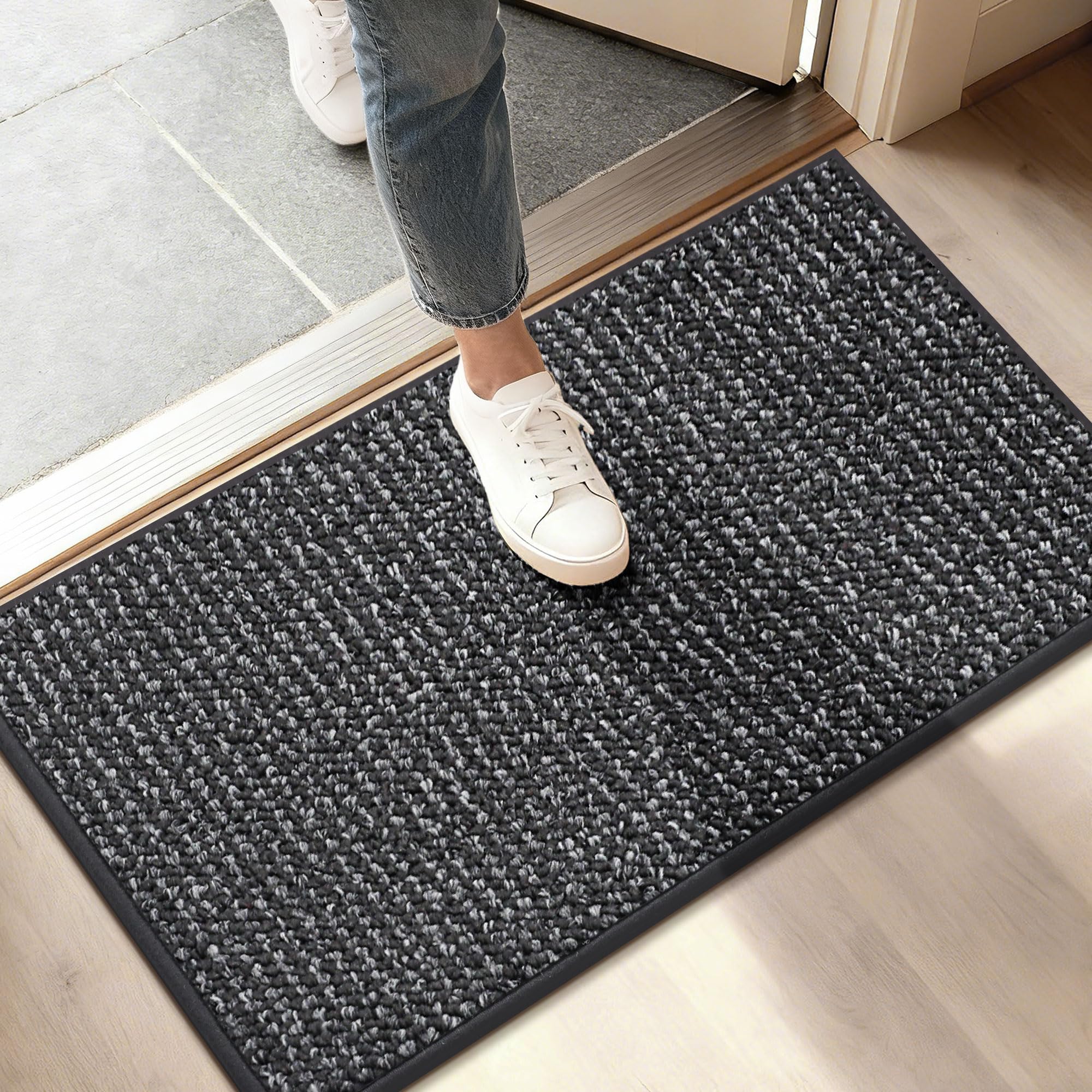 BEQHAUSE Dirt Trapper Door Mat 17" x 30", Non-Slip Doormats, Charcoal