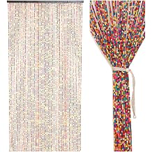 52 Strands Colorful Beaded Curtain Bamboo Curtains for Doorways Multi-Scenario Application Purely Handmade Beaded Curtain as Insect Screen for Bedroom or Balcony 35.4" x 74.8", Colorful