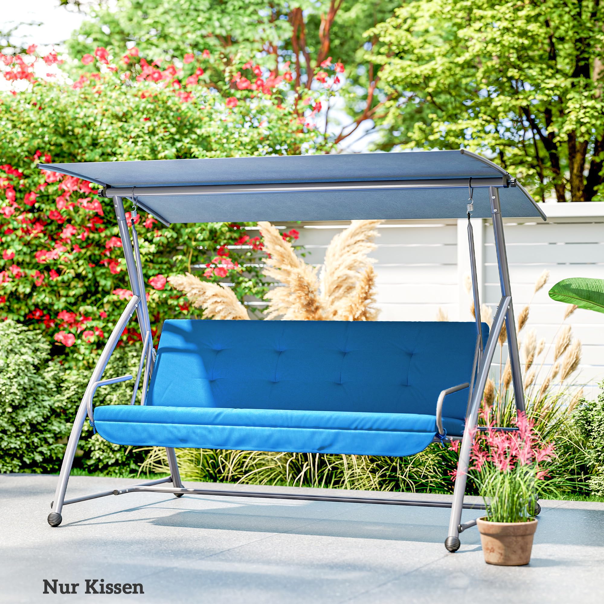 Outsunny Set di cuscini per dondolo Hollywood, 170 cm, cuscino per sedia a dondolo da giardino, cuscino laterale blu