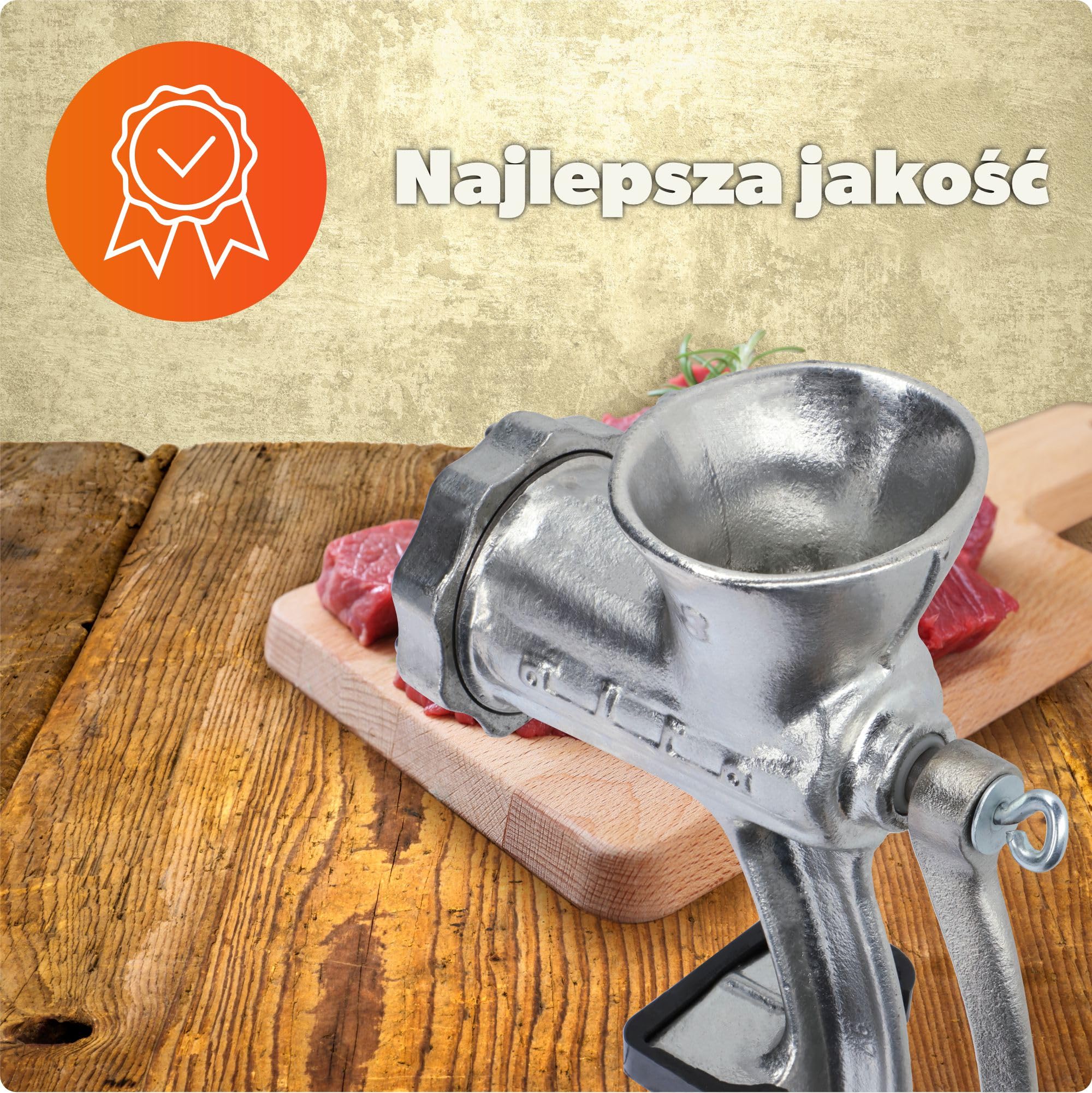 KADAX Ręczna maszynka do mięsa, żeliwna maszynka do mięsa, ze stalową tarczą tnącą i drewnianym uchwytem, wielofunkcyjny młynek ręczny (rozmiar 8)