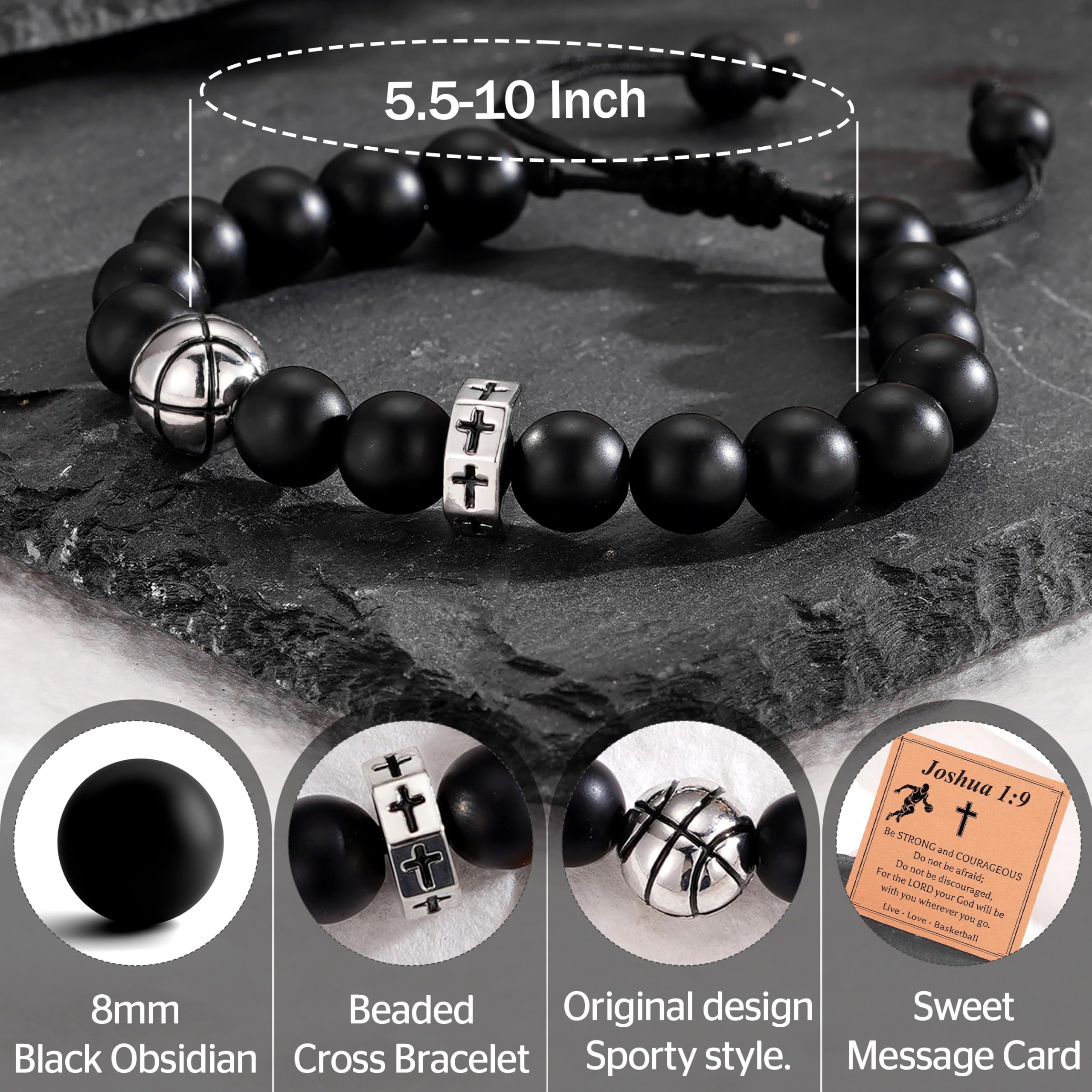 Stocking Stuffers Christmas Gift- Baseball/Basketball/Football/Soccer Bracelet for Boys Cross Beaded Bracelet Gifts for Son Grandson Players Team Fan Friends,Birthday Christmas Gifts for Men Boys