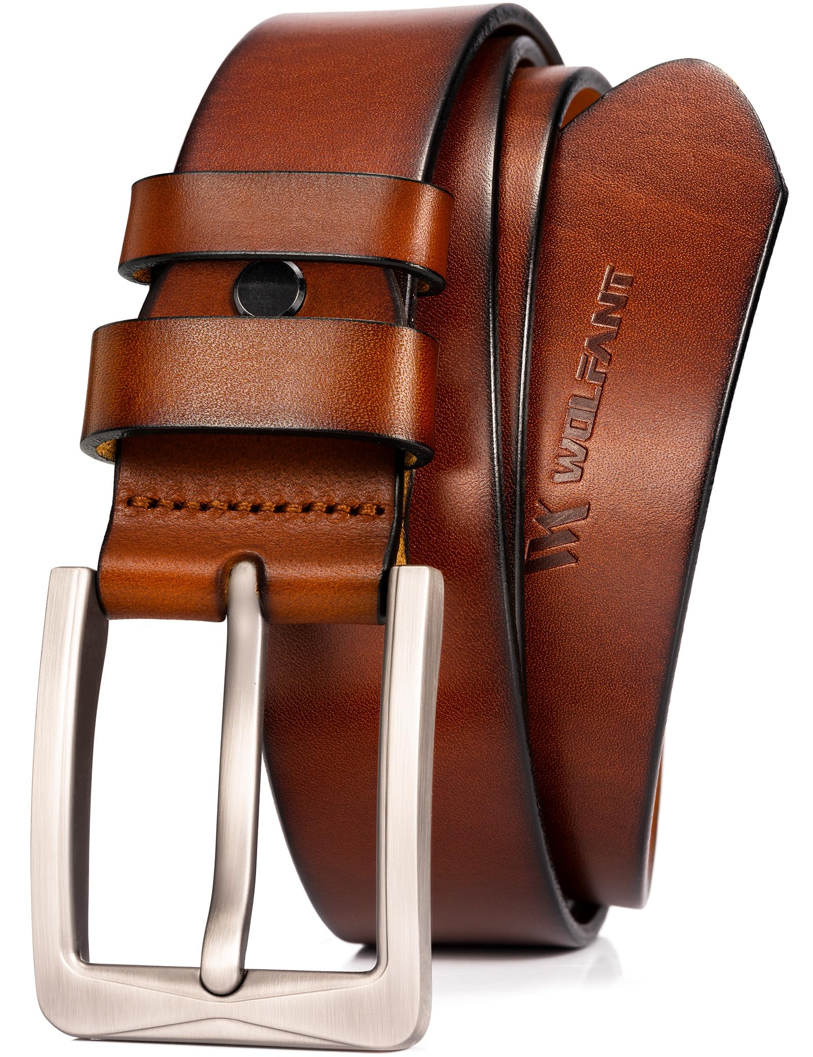 WOLFANT 1.5" Full Grain Leather Belt for Men,100% Italian Solid Leather