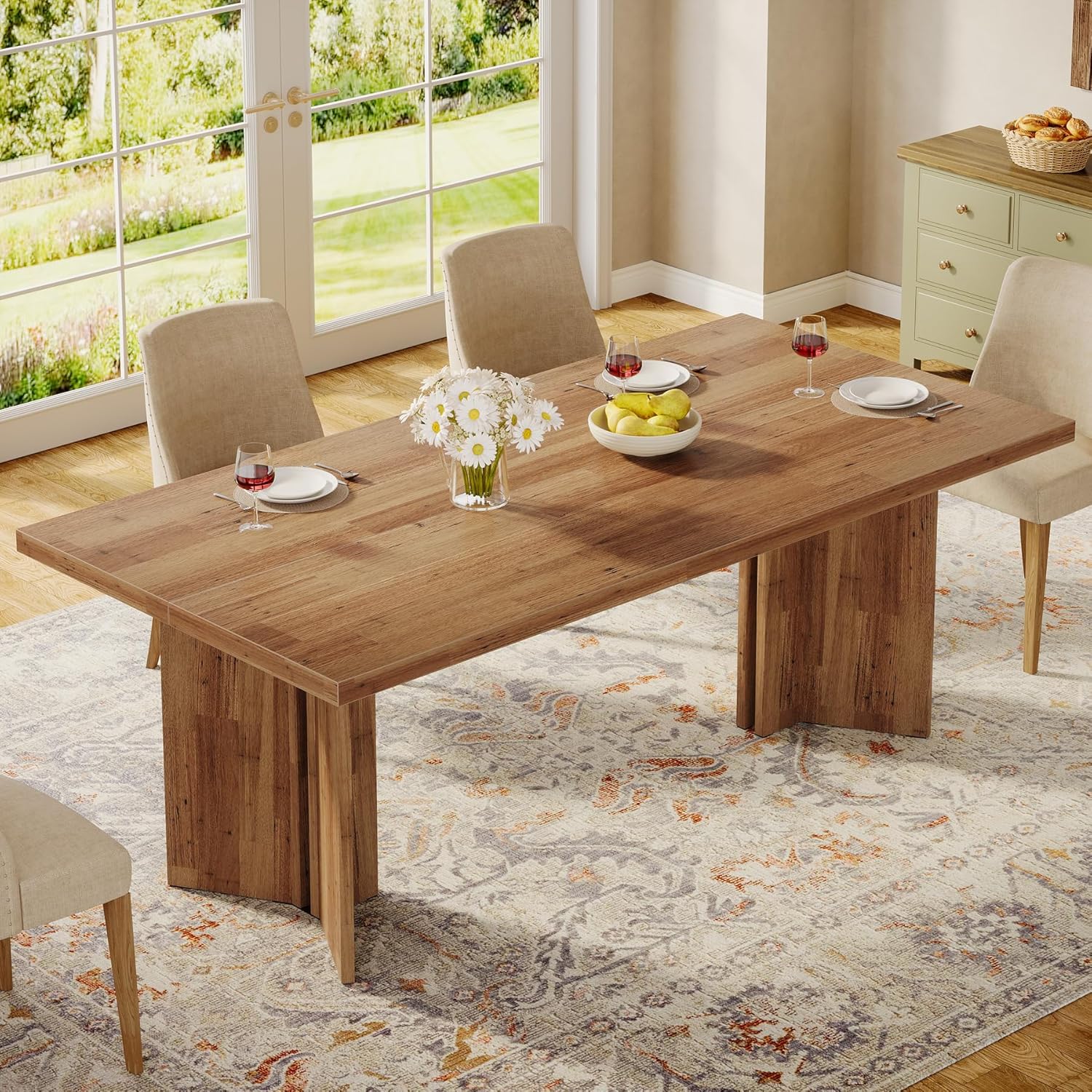 Tribesigns Farmhouse Dining Table for 4 to 6 People, 63-inch Rectangle Wooden Kitchen Table with Large Tabletop and Heavy Duty Legs for Dining Room,Kitchen, Walnut