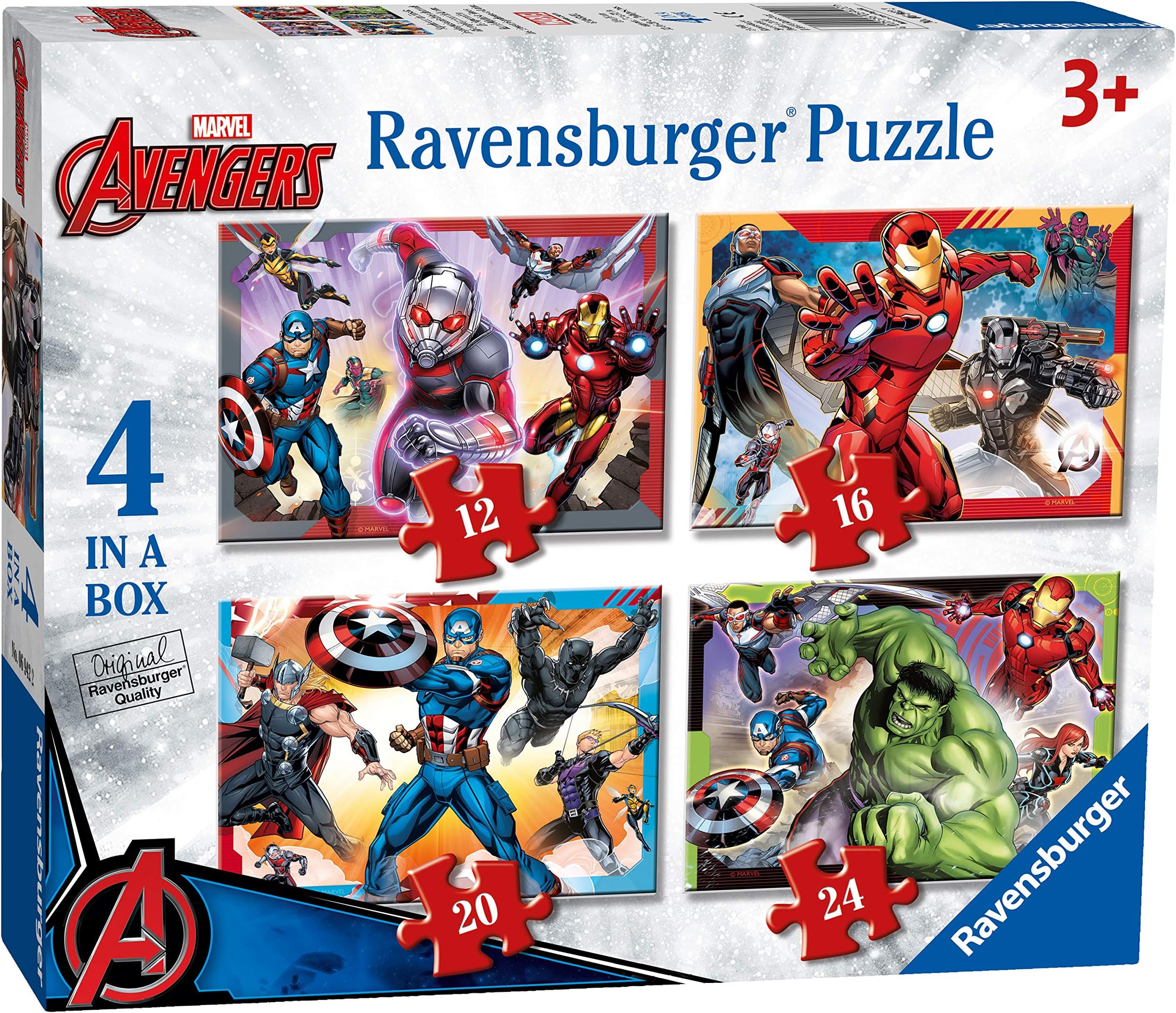 Ravensburger Marvel Avengers 4 In Box (12, 16, 20, 24 Pieces) Jigsaw Puzzles Kids Age 3 Years Up