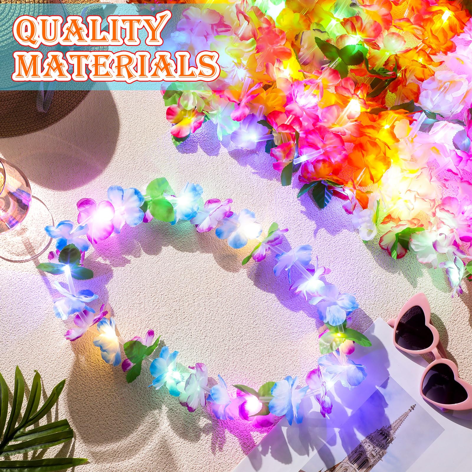 Sherr 200 Stück LED-Hawaii-Leis-Halskette mit LED-Lichtern für Maskerade, Luau, Strand, Hochzeit, tropisches Thema, Karneval, Abschlussfeier, Party
