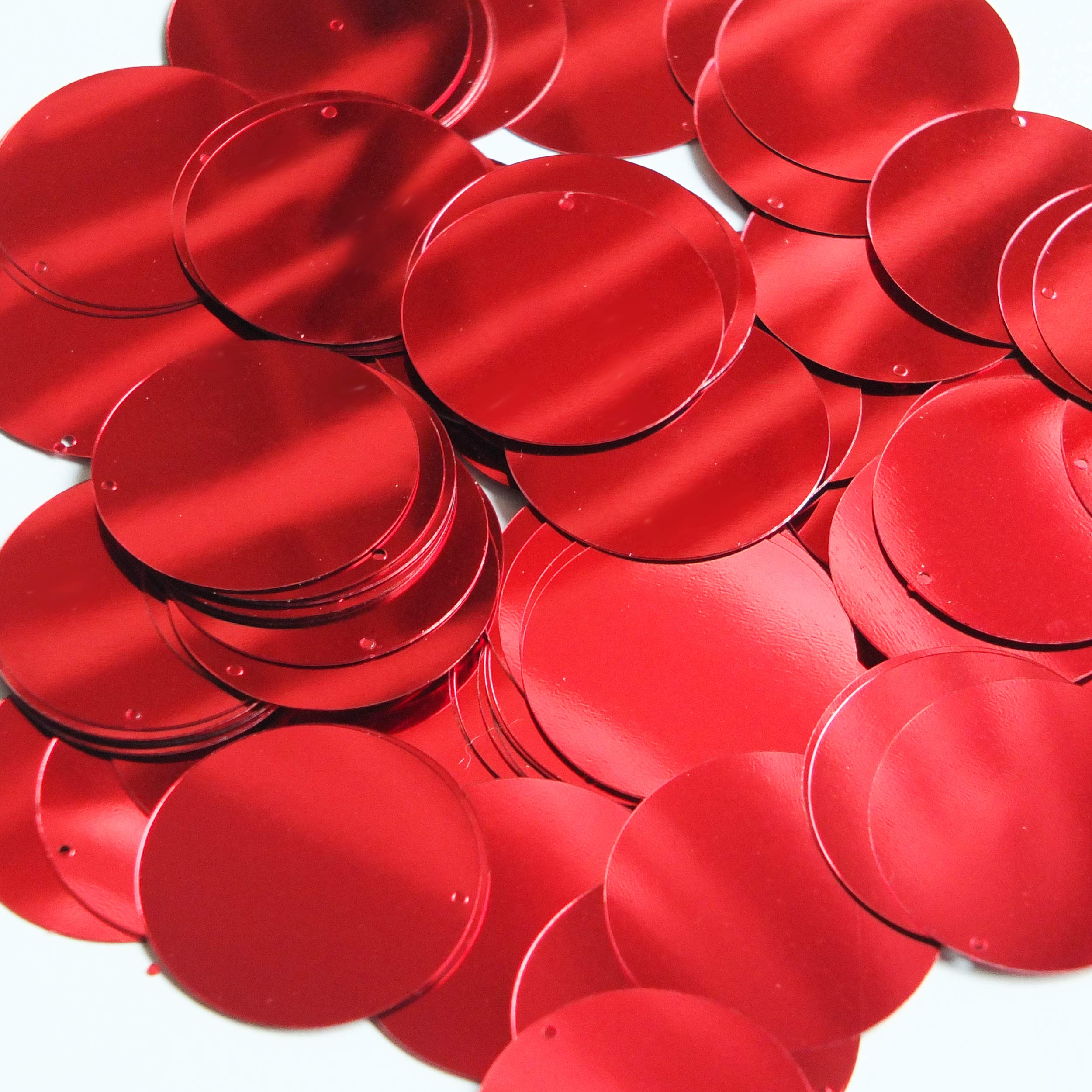 Round Flat Sequin 30mm Cherry Red Pink Metallic. Couture paillettes. Made in USA
