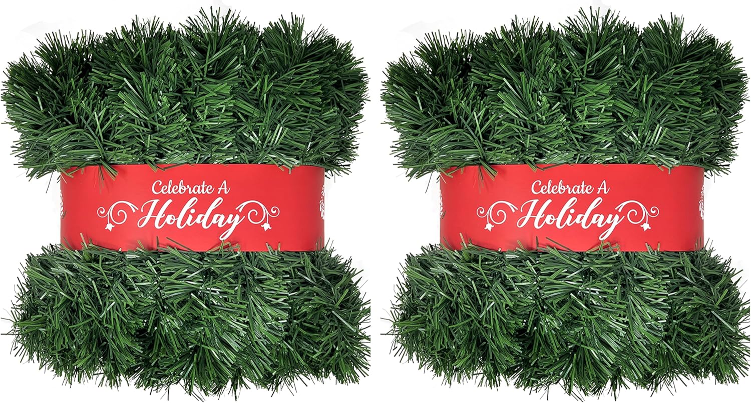 50 Foot Garland | Christmas Garland for Christmas Decorations Indoor or Outdoor | Non-Lit Soft Garland Christmas Decorations | Green Holiday Decor | Home Garden Artificial Greenery (2, 50 FT)