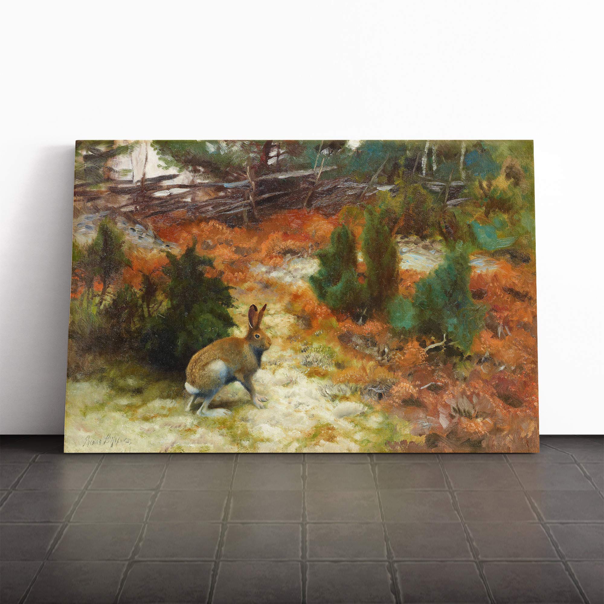 Bruno Liljefors Hare Rabbit Canvas Print | Gallery Wrapped 30mm Frame Wall Art | 24x16 inches | Ready to Hang | Modern Animals Picture | Living Room Bedroom Lounge Office