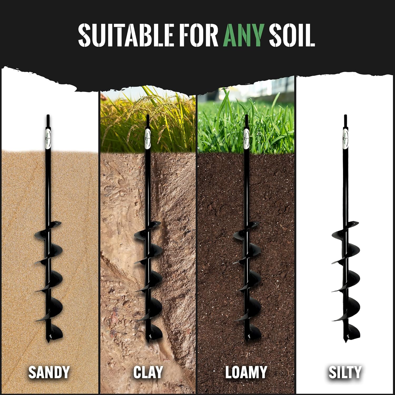 Power Planter Garden Auger Pack 2"x24", 3"x24", 5"x28" Heavy Duty Auger & Drill Bit - Perfect for Post Holes, Earth & Lawn Augering, Planting Bulbs & Trees - Bundle