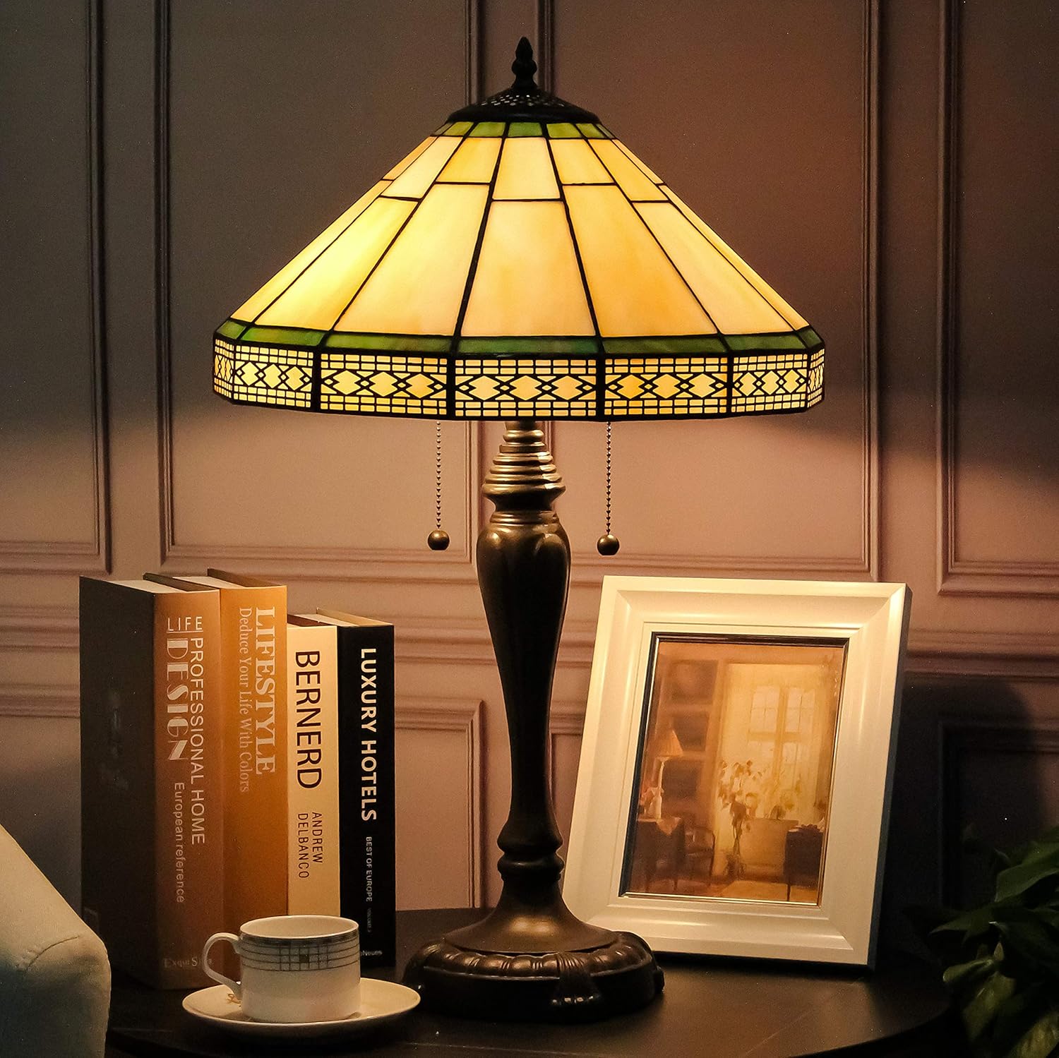 Cheapest 🛒 Speculo Lighting Tiffany Table Lamp W16H25 Inch Yellow Hexagon Lattice Stained Glass Shade Antique Brass Finish Metal Lamp Base for Living Room Bedroom Study Bar Antique Art Craft Gift