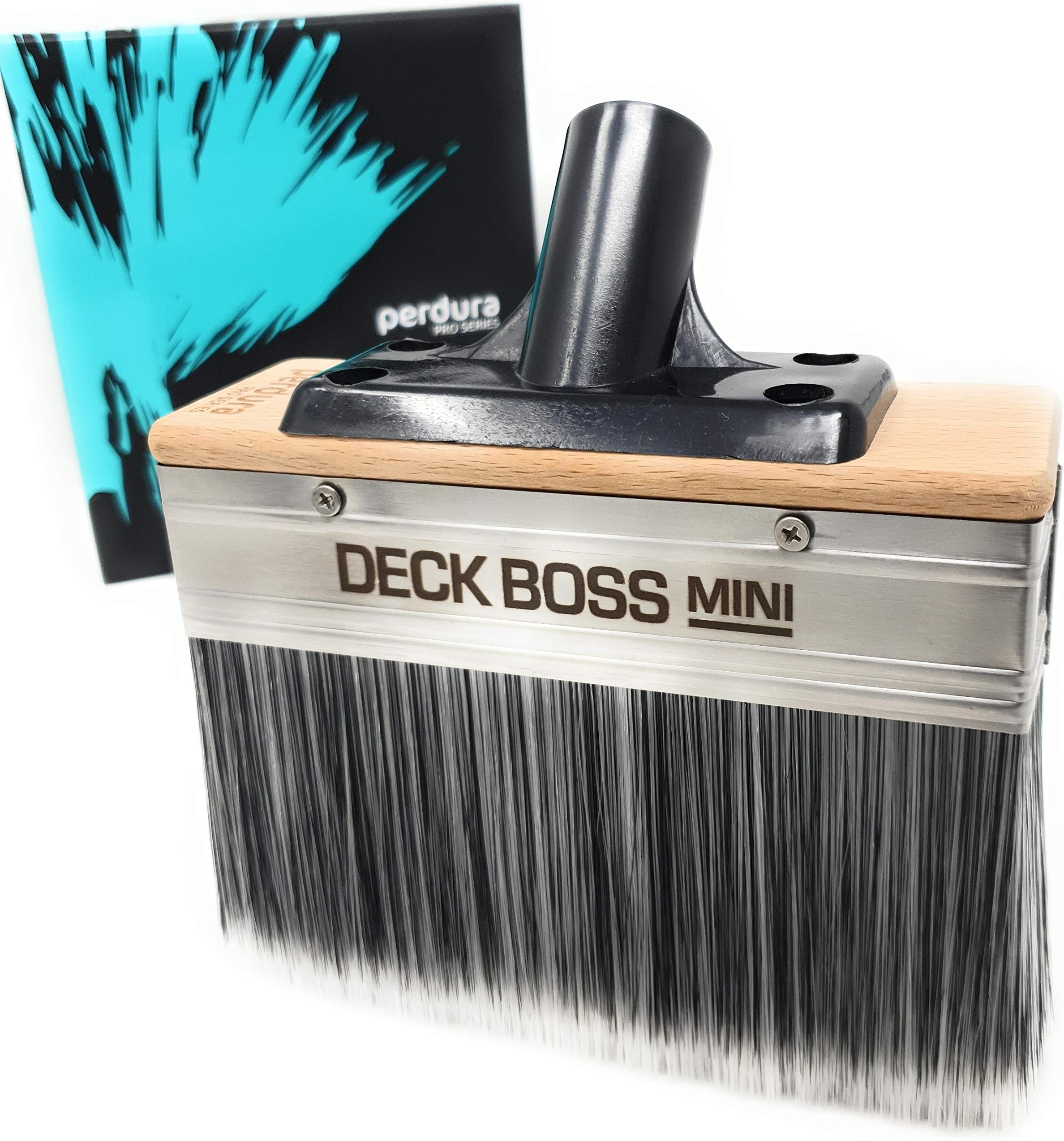 Deck Stain Brush Applicator - Deck Boss Mini by Perdura - 6 inch Paint Brush Stain Seal and Paint for Decks Fence Siding - for Water and Oil Based Coatings on Wood Concrete Rough or Smooth