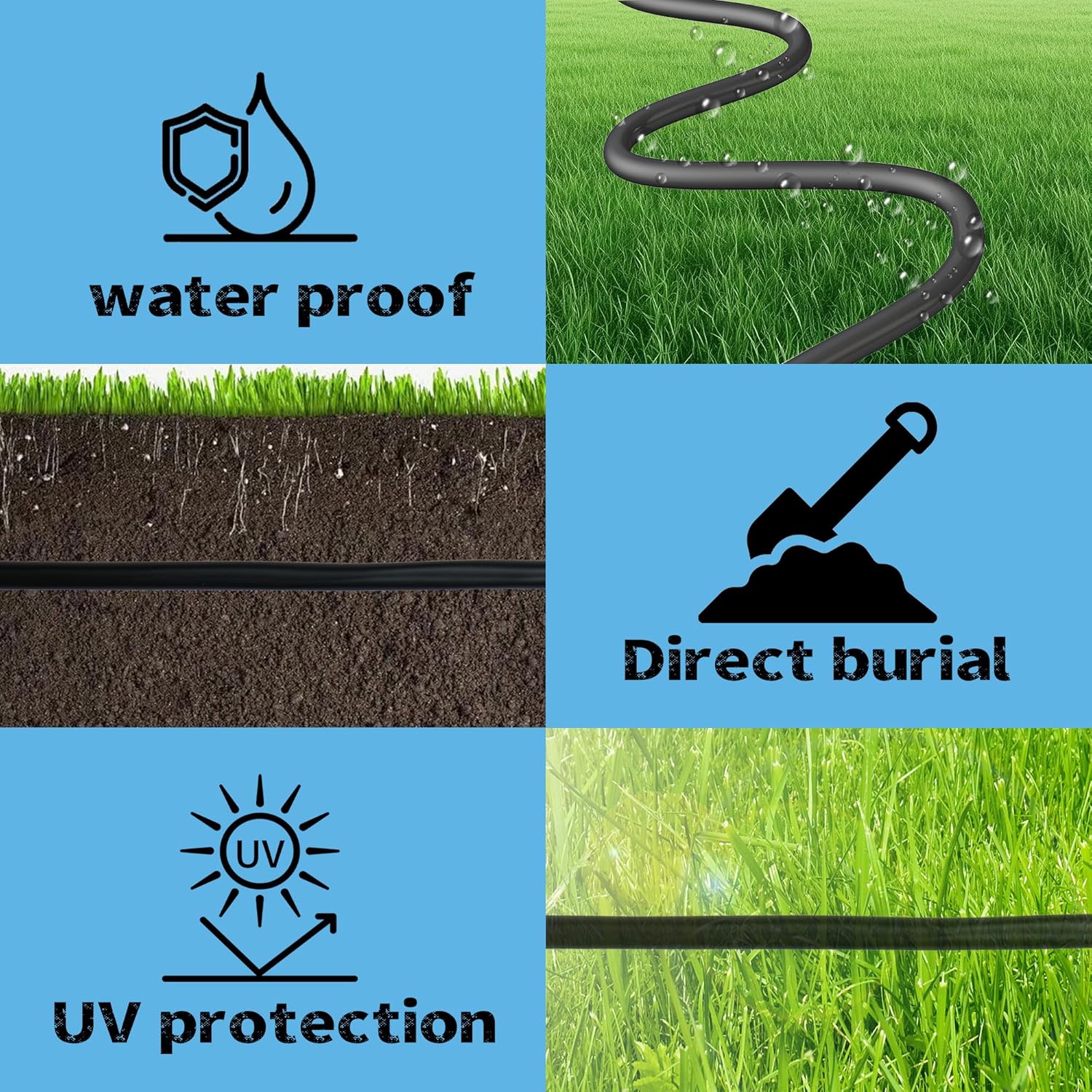 18/7 Sprinkler Wire, 150 ft, 7 mm, Black, PVC, Pure Copper, UV Resistant, Easy Install, Suitable for Solid Sprinkler Systems