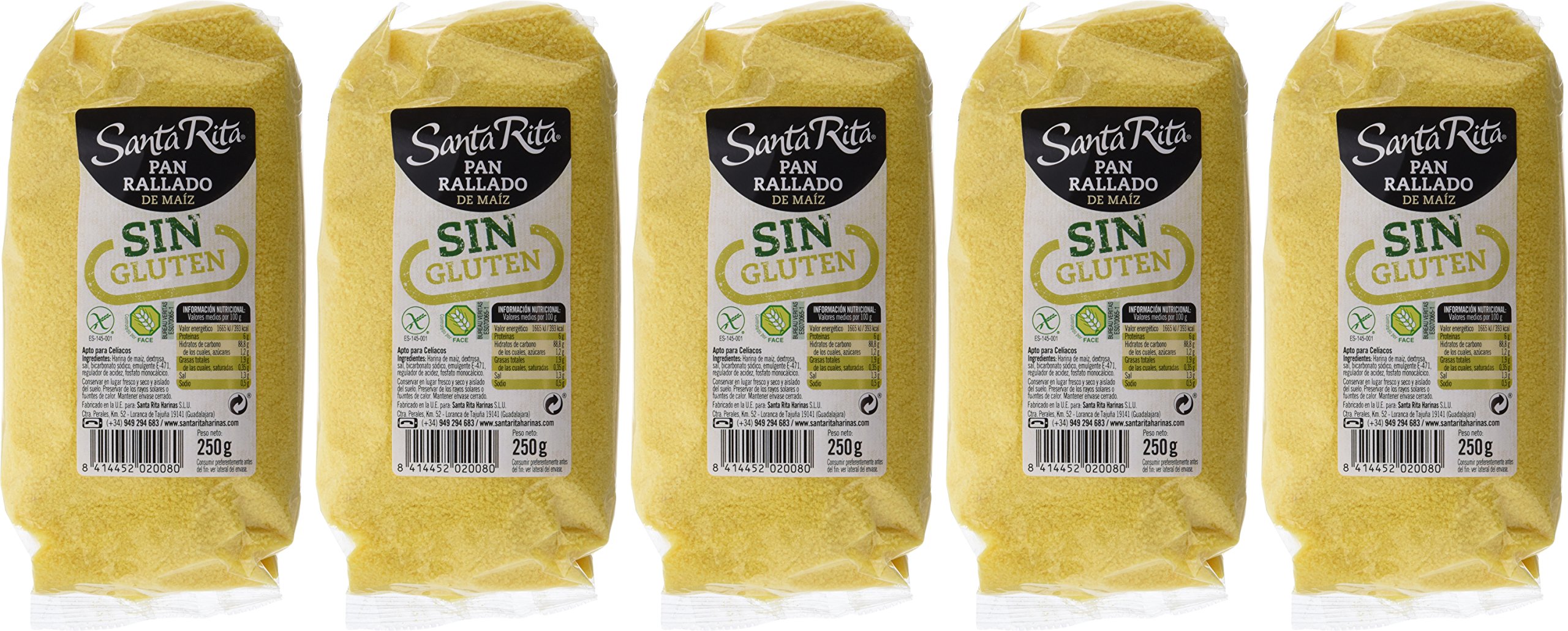 Santa Rita Pan Rallado de Maíz sin Gluten - 5 Paquetes de 250 gr