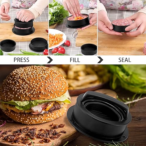 Miniatura 6 de Leonyo Juego de prensa de hamburguesas de hierro fundido, triturador de hamburguesas resistente con molde para hacer hamburguesas, ablandador de