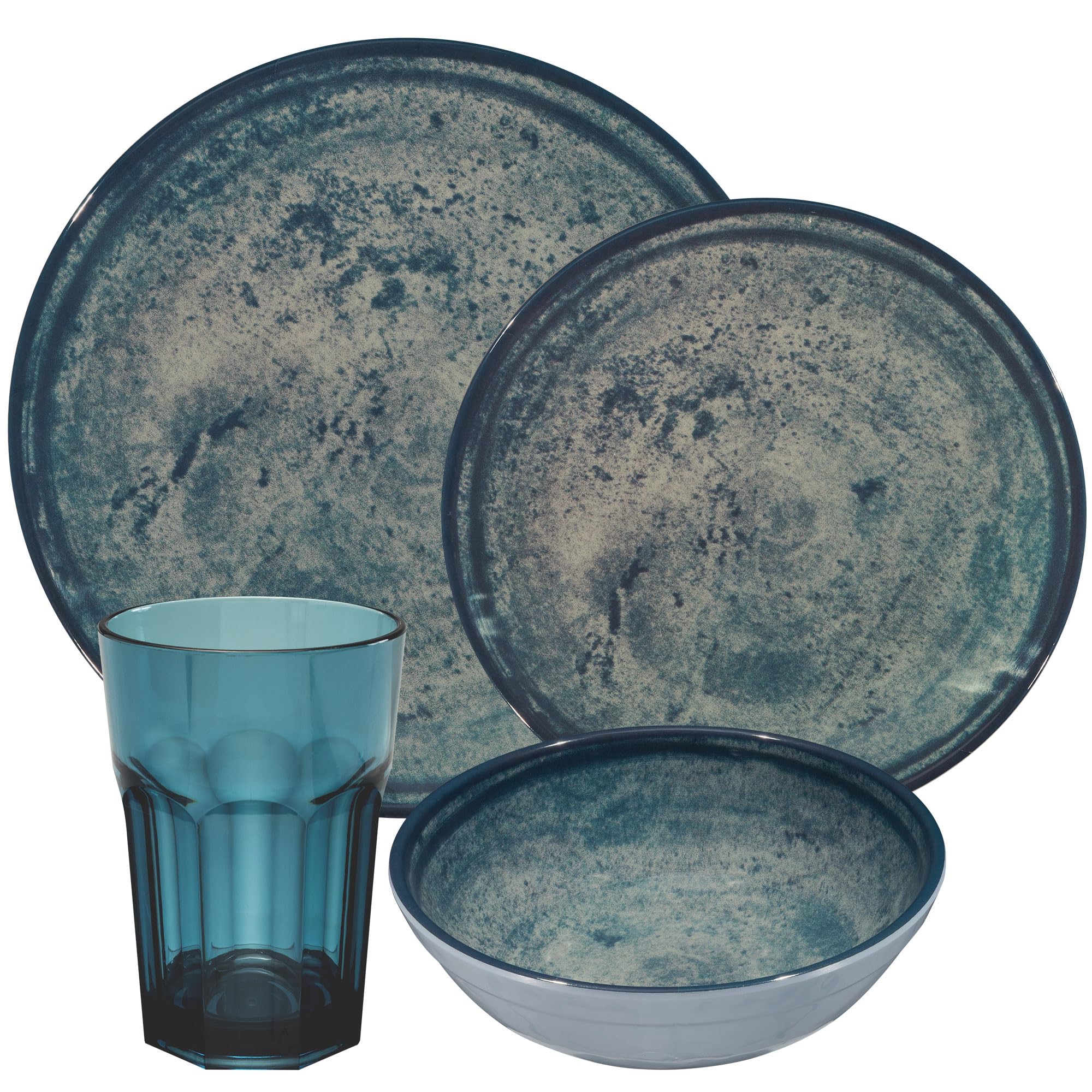Vajilla de melamina, granito lunar, azul y gris, 6 personas, 24 piezas, cristal, azul, 400 ml