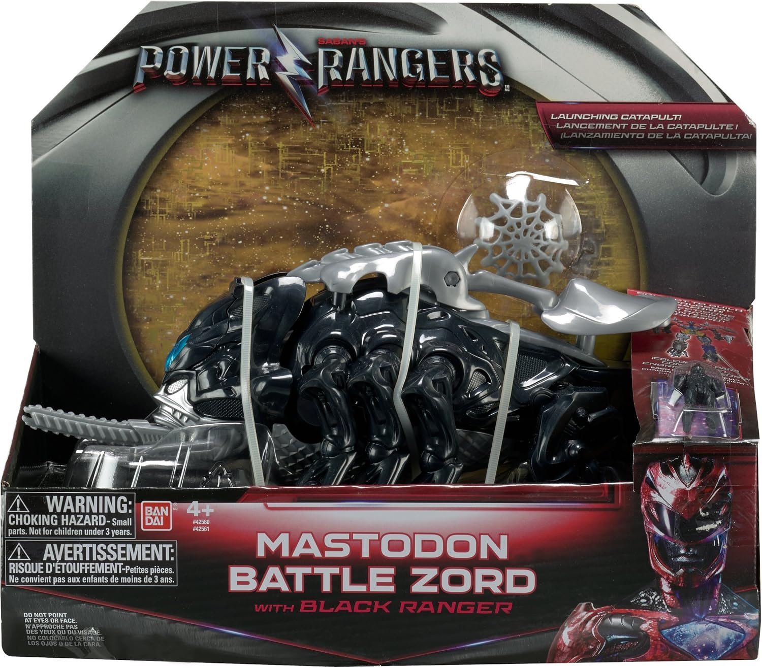 Power Rangers Movie Mastodon Battle Zord with Black Ranger Figure - Megazord Action Toys - Functioning Catapult - Black Ranger Fits Inside - Collect Them All and Build the Megazord