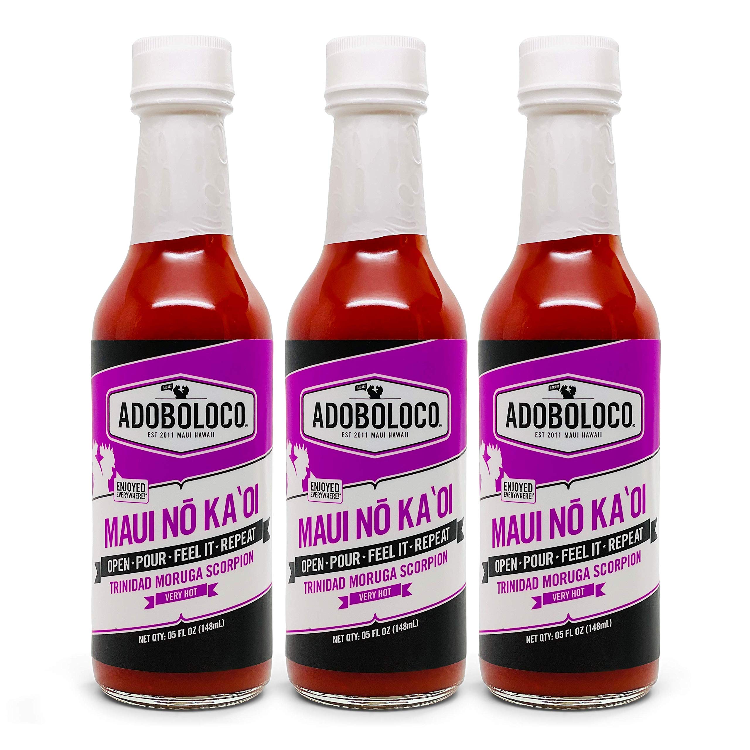 Maui No Ka Oi - Pure Trinidad Moruga Scorpion Hot Sauce - Adoboloco Hot Sauce - Extremely Hot, Hot Sauce - 3, 5.6oz Bottles