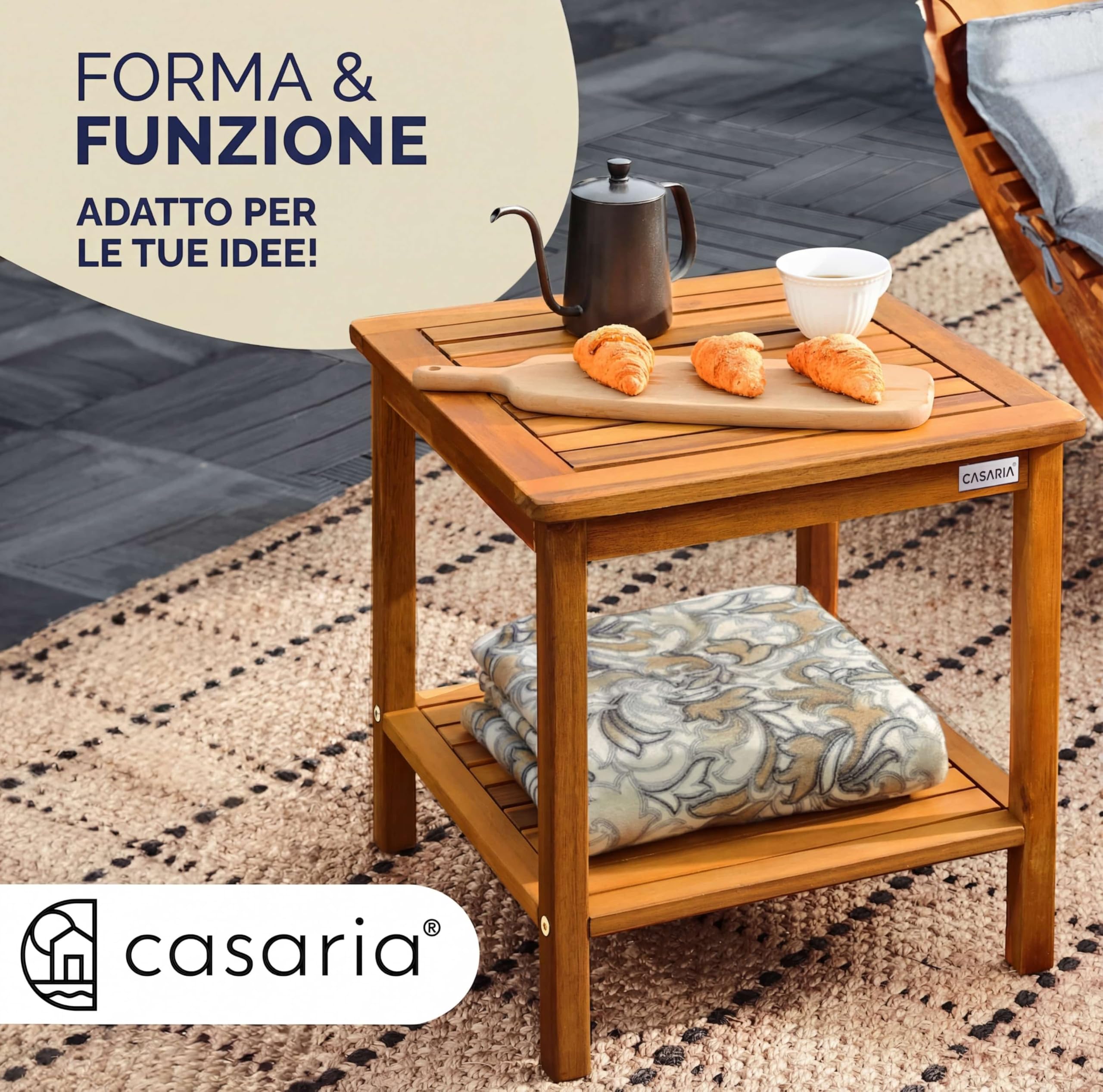 Casaria Tavolino da Giardino Legno Acacia 45x45x45cm Portata 80kg 2 Ripiani