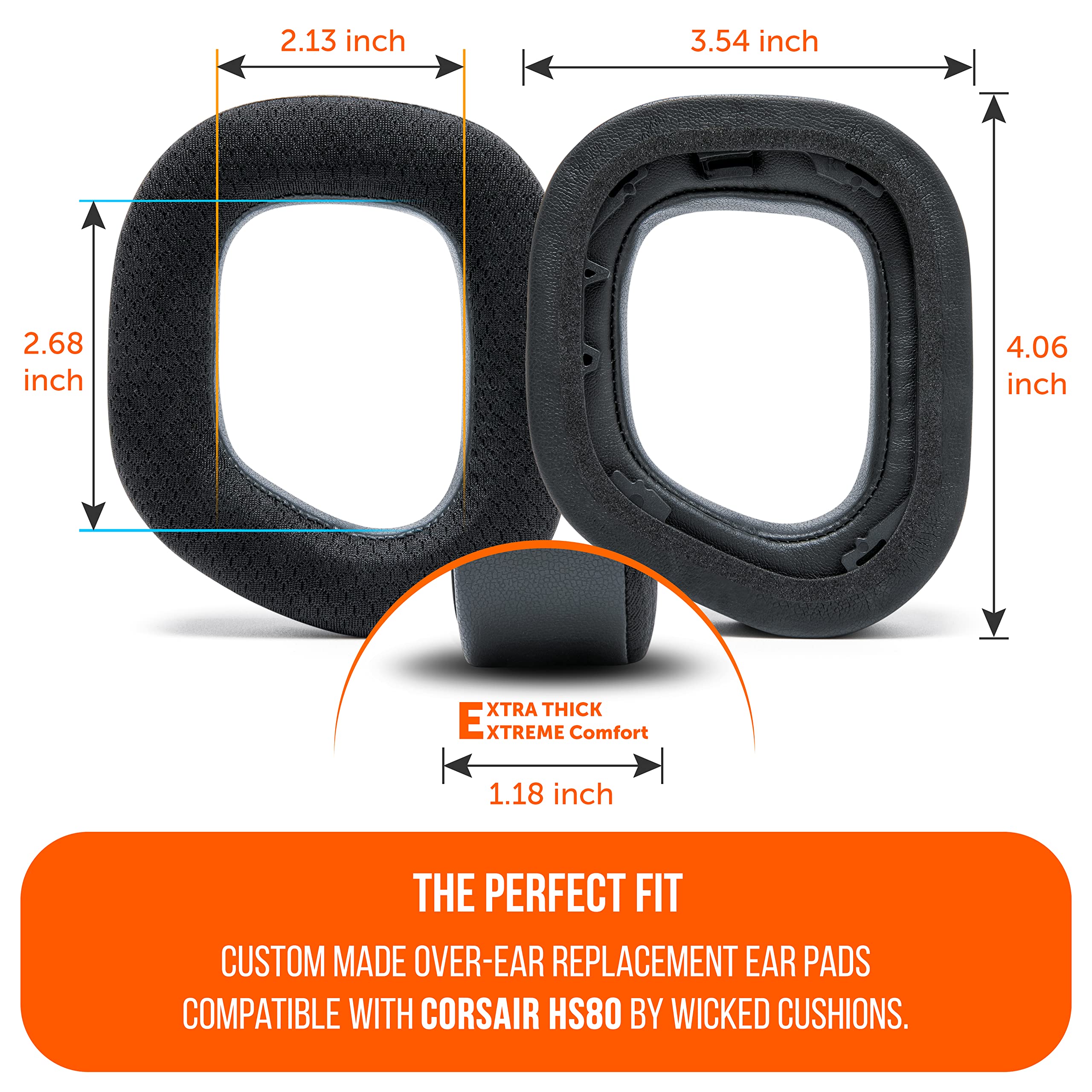 WC FreeZe HS80 - Cuscinetti auricolari in gel di raffreddamento per Corsair HS80 RGB wireless, cablato e HS80 Max di Wicked Cushions - Maggiore comfort, spessore | Black