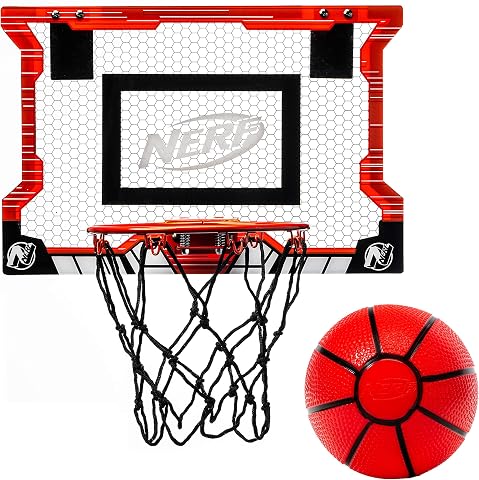 NERF Basketball Hoop Set - Pro Hoop Mini Hoop Set with Mini Basketball - Steel Rim Great for Dunking - Over The Door Basketball Hoops