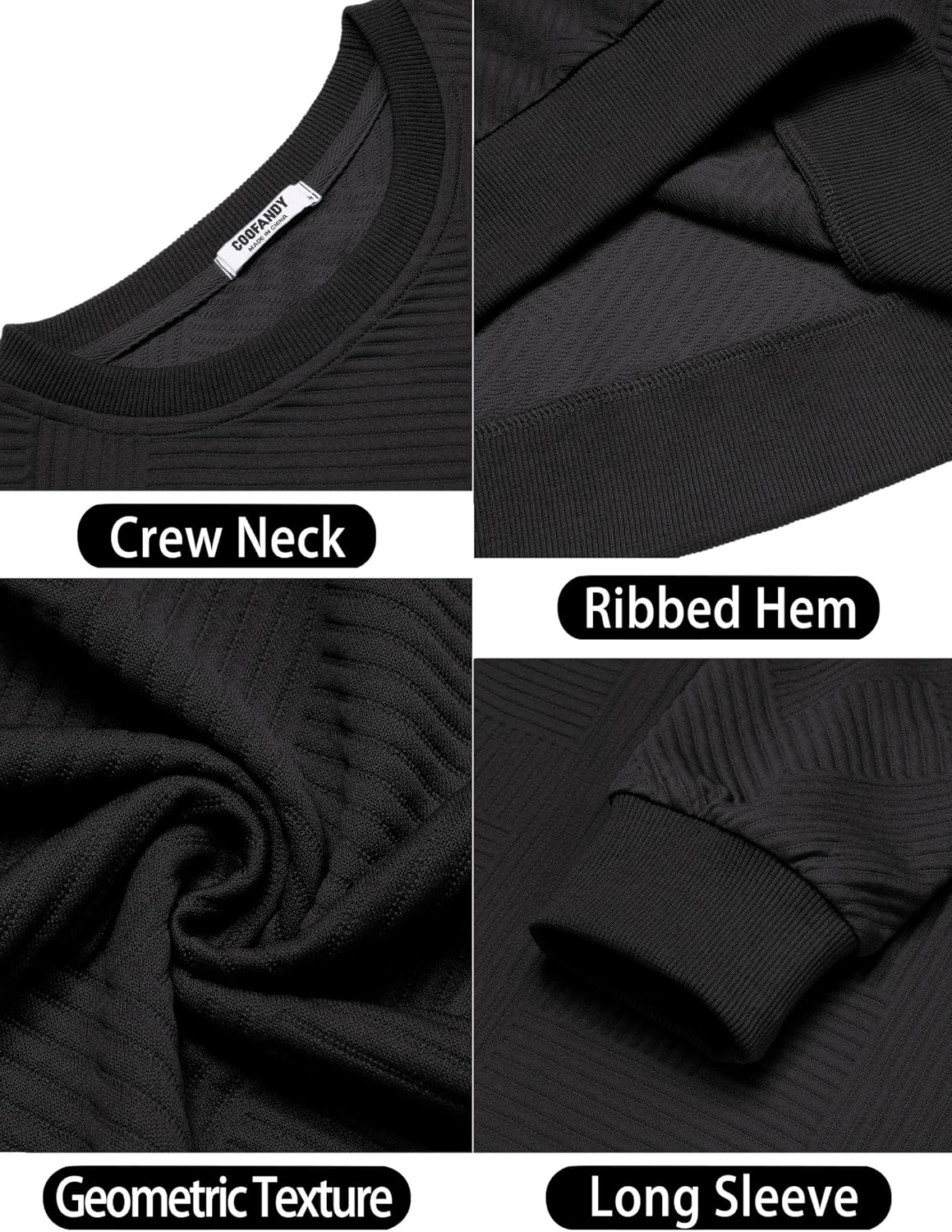 COOFANDY Men's Crewneck Sweatshirts Geometric Texture Casual Long Sleeve Pullovers Solid Color Lightweight Pullover Tops - Image 6