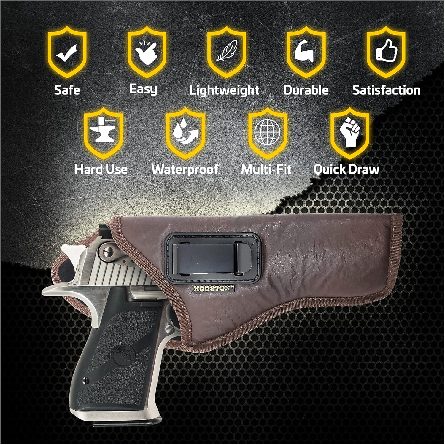 Houston Gun Holsters IWB Gun Holster – ECO Leather Concealed Carry Holster with Suede Interior – Fits Magnum Research Desert Eagle .50 .50AE .357 .44 Cal 6" Barrel – Inside Waistband