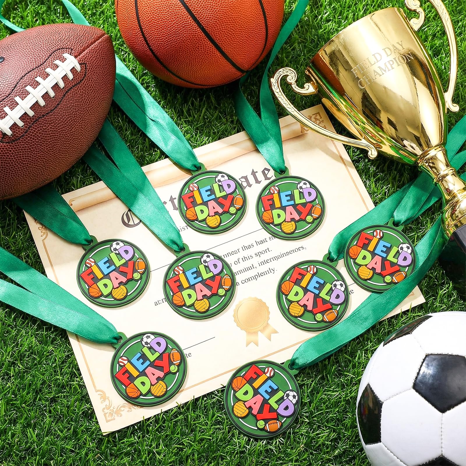 24 medaglie Premio Calcio pallavolo 5,1 cm medaglie Sportive in Gomma Sfusa con Nastri Trofei di partecipazione alla Squadra Leggera per Adulti Vincitore Regalo bomboniere