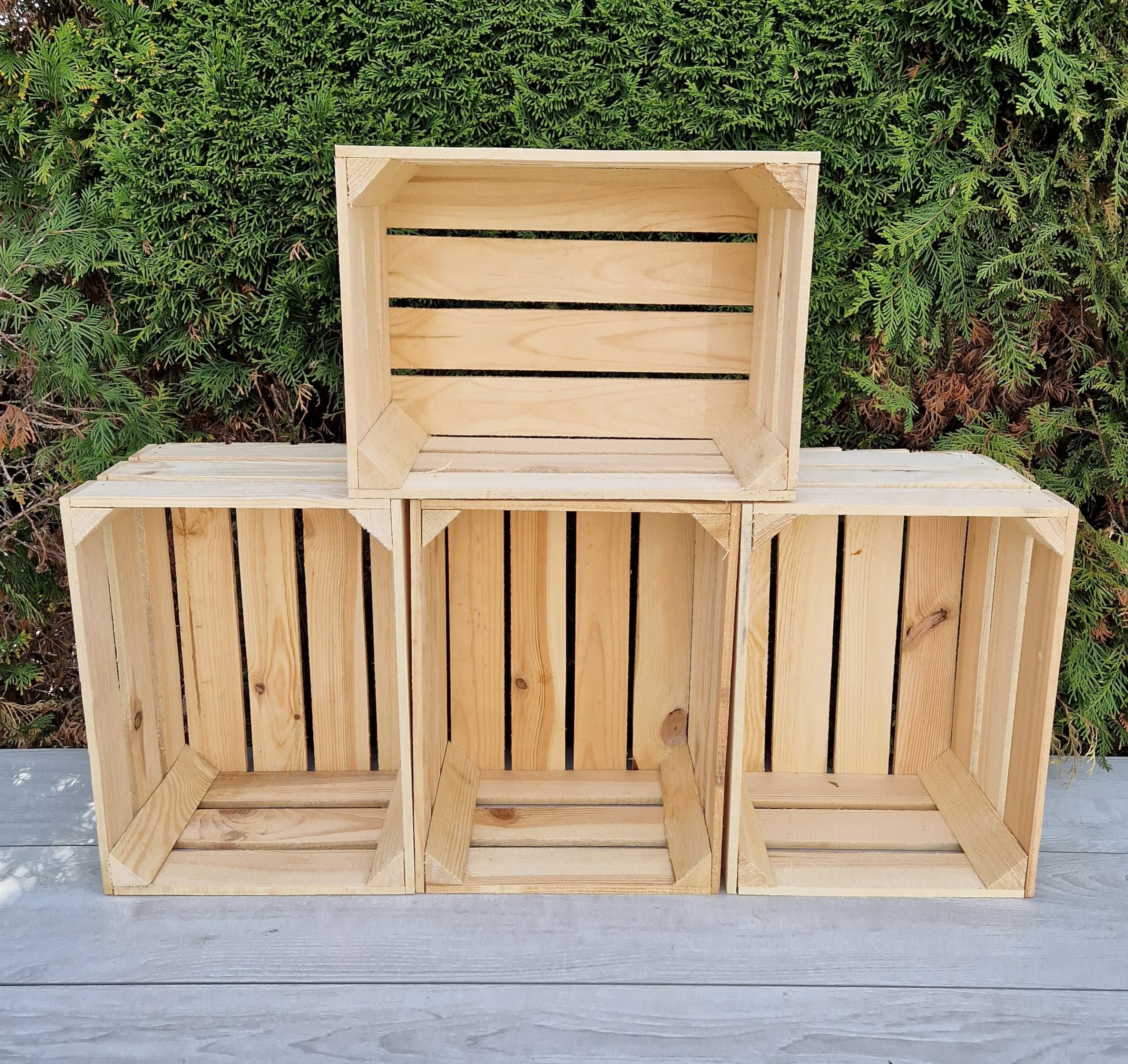 Rustic Wooden Fruit Crates Boxes - Vintage Storage Home Decor (Natural, 4)