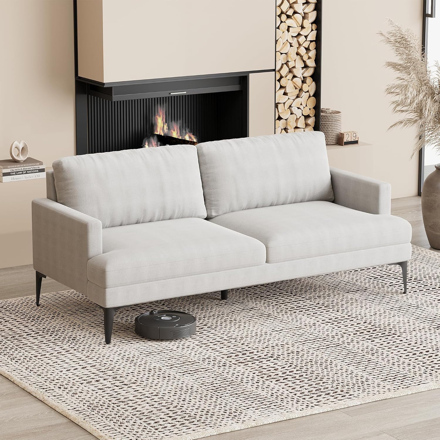 Loveseat Sofa Couch with Adjustable Headrest 75.9" Small Upholstered Couches Ergonomic 3-Seater Tufted Sofa with Removable Cushions & Sturdy Wood Frame for Bedroom, Office or Apartment Green