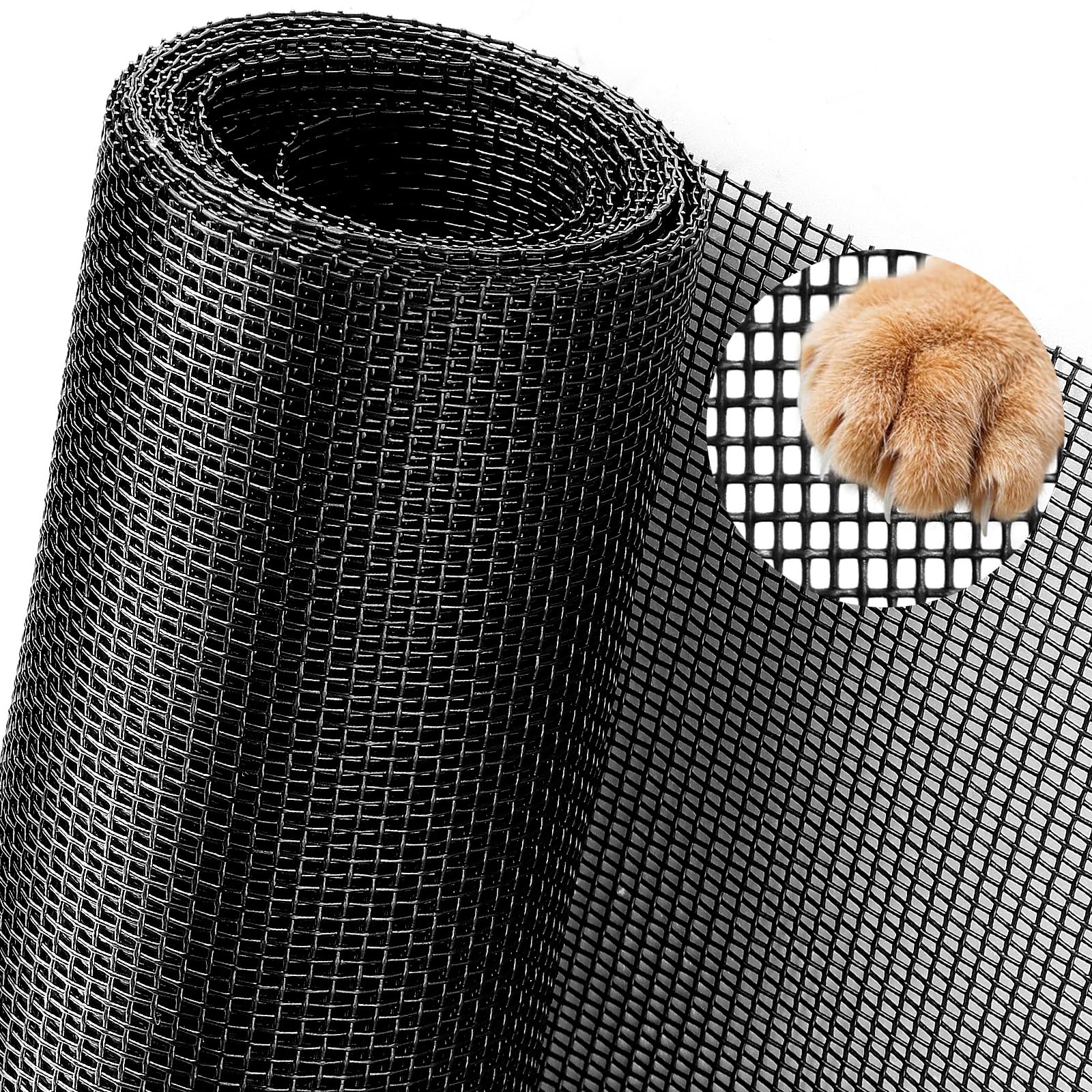 Pet Proof Window Screen Replacement 48"x100" Adjustable Thicken Charcoal Fiberglass Screen Mesh Dog Cat Net for Patio Porch Sliding Door