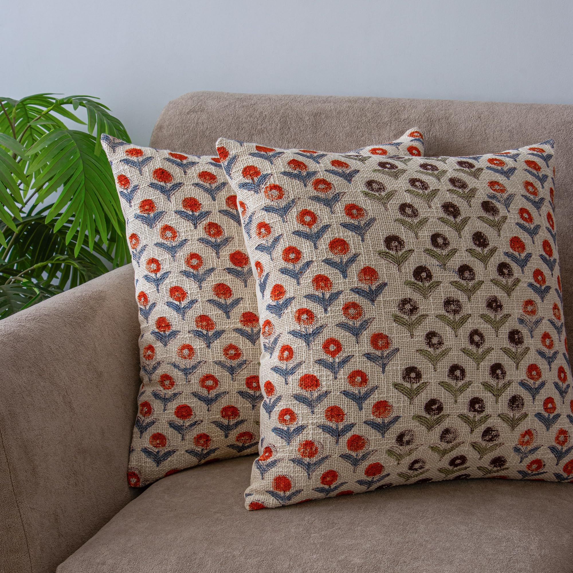 Hand Block Print Cotton Cushion Cover 16x16 Inch (40x40 cm) | Sofa & Living Room Decor - Set of 2 (Multicolor)-image-30