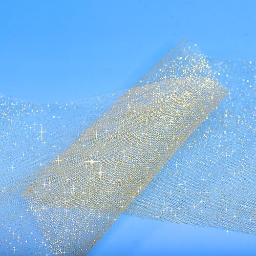 Miniatura 6 de Outus Cinta de tul dorada con purpurina para envolver regalos, Pascua, Día de la Madre, Navidad, primavera, 6 pulgadas por 25 yardas, cinta de tul