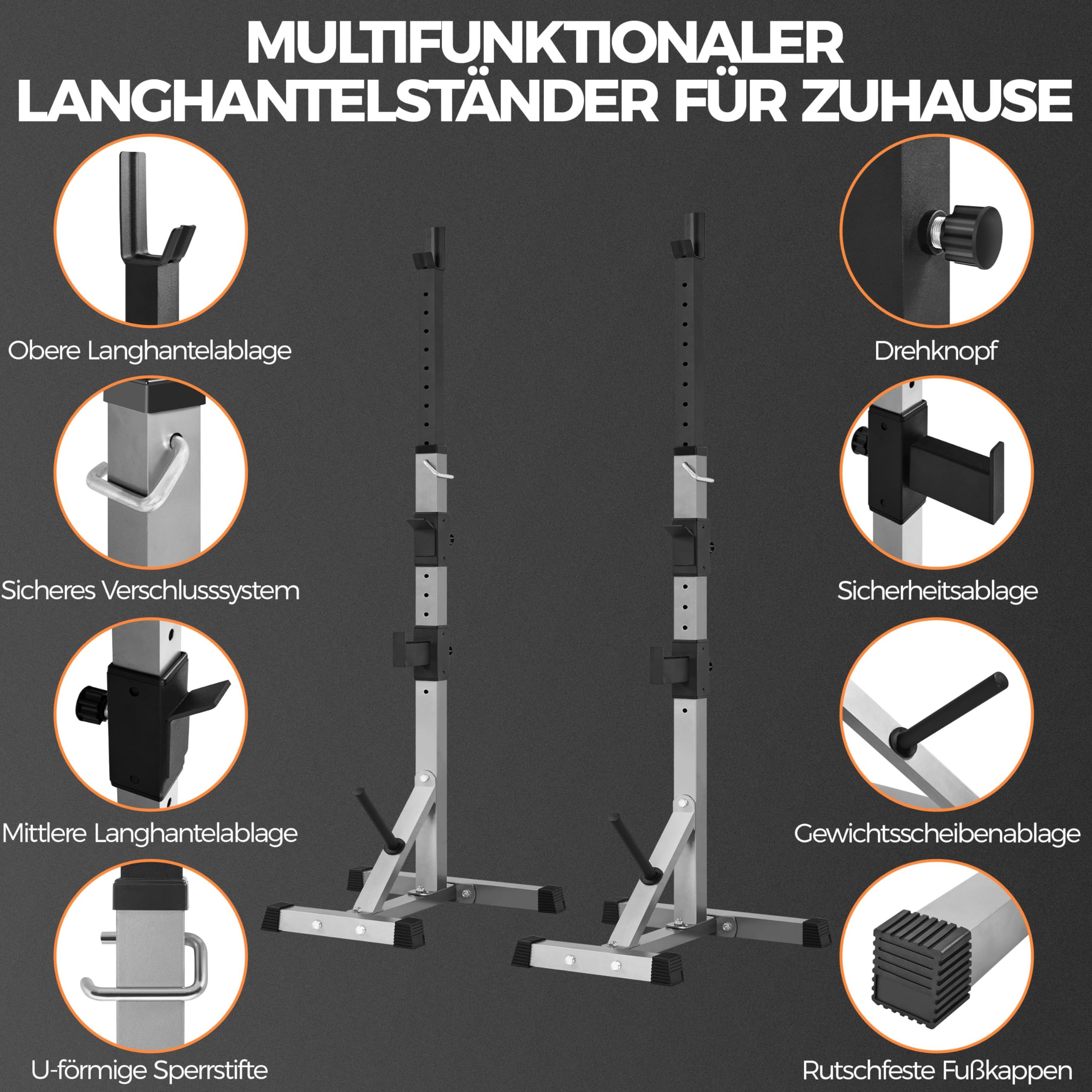 Yaheetech Hantelständer Hantelscheibenständer Höhenverstellbarer Langhantelständer Hantelhalter Langhantelstange Ständer bis 300 kg Belastbar Langhantel Ständer mit 3 Hantelablagen