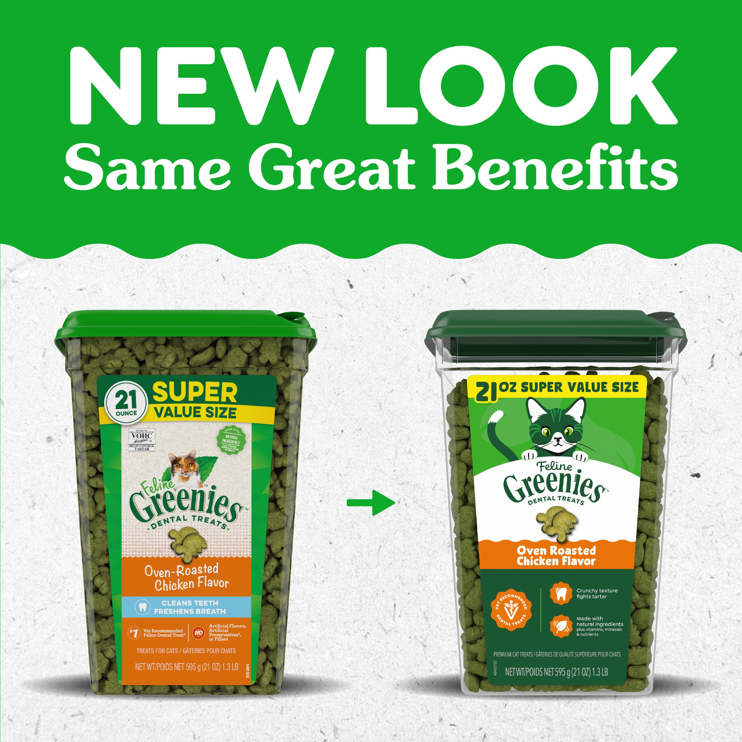 Greenies Cat Treats, Feline Veterinarian-Recommended Adult Natural Dental Cat Treats, Oven Roasted Chicken Flavor, 21 oz. Tub - image 2