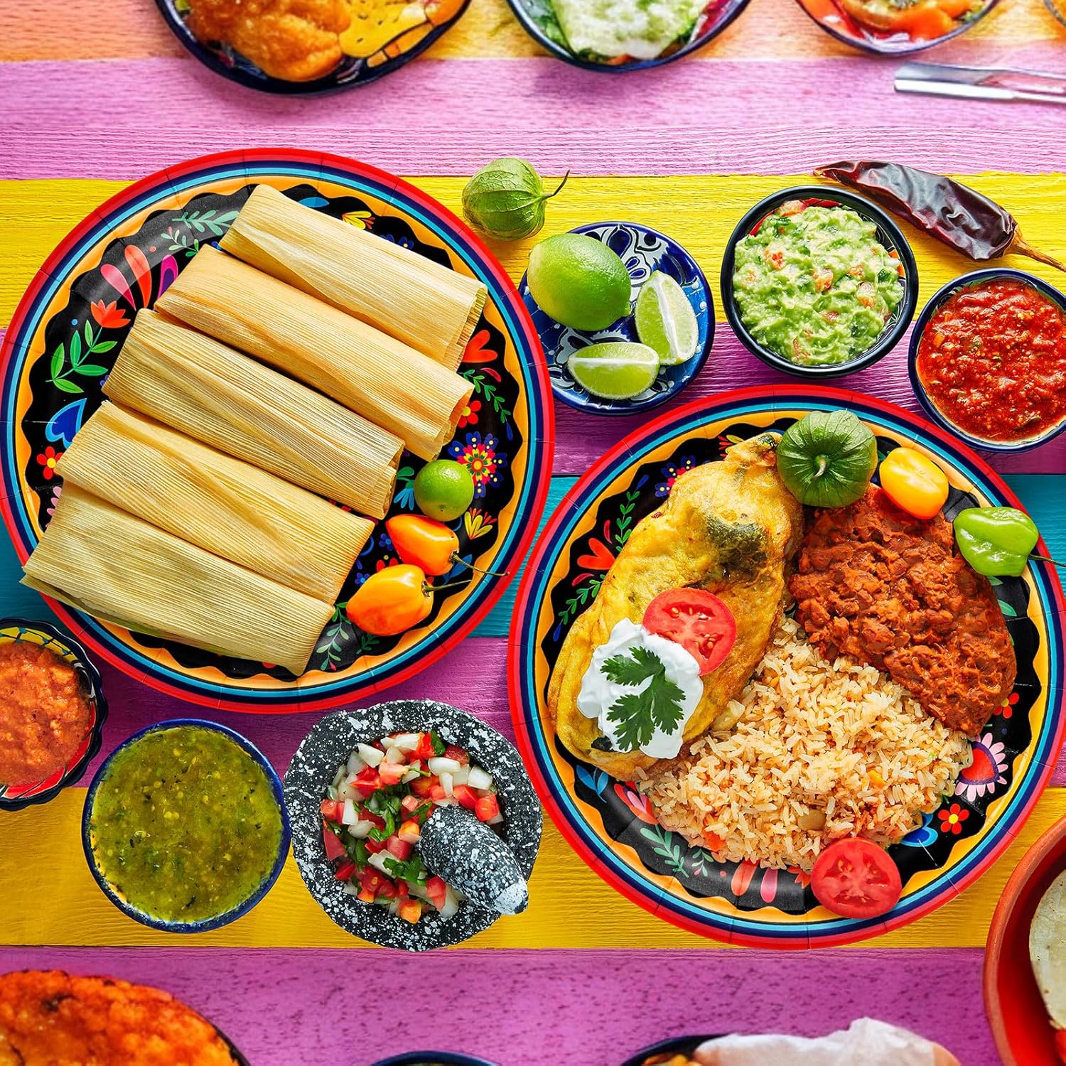 FillTouch 100 Pcs Mexican Floral Paper Plates 9 Inch Cinco De Mayo Disposable Cake Dessert Dinner Plates for Mexican Cielito Lindo Baby Shower Fiesta Birthday Party Decorations Supplies
