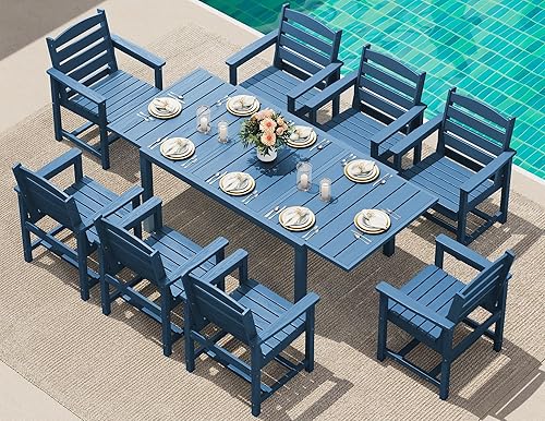 Miniatura 39 de SERWALL Juego de comedor para exteriores de 9 piezas, mesa de comedor expandible de 60 a 83 pulgadas y 8 sillas de polietileno de alta densidad