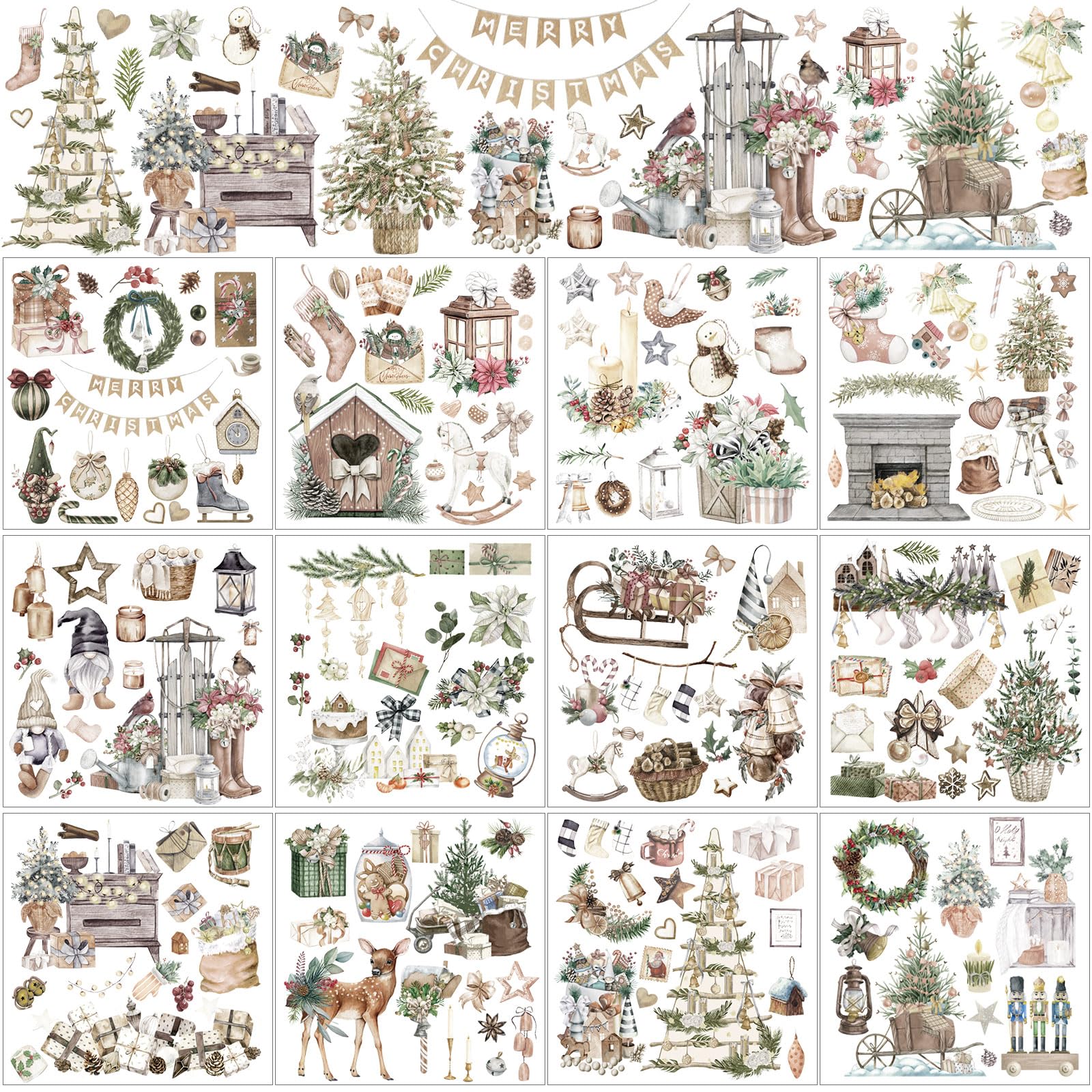 BBTO 12 Sheets Christmas Rub on Transfers for Crafts, Santa