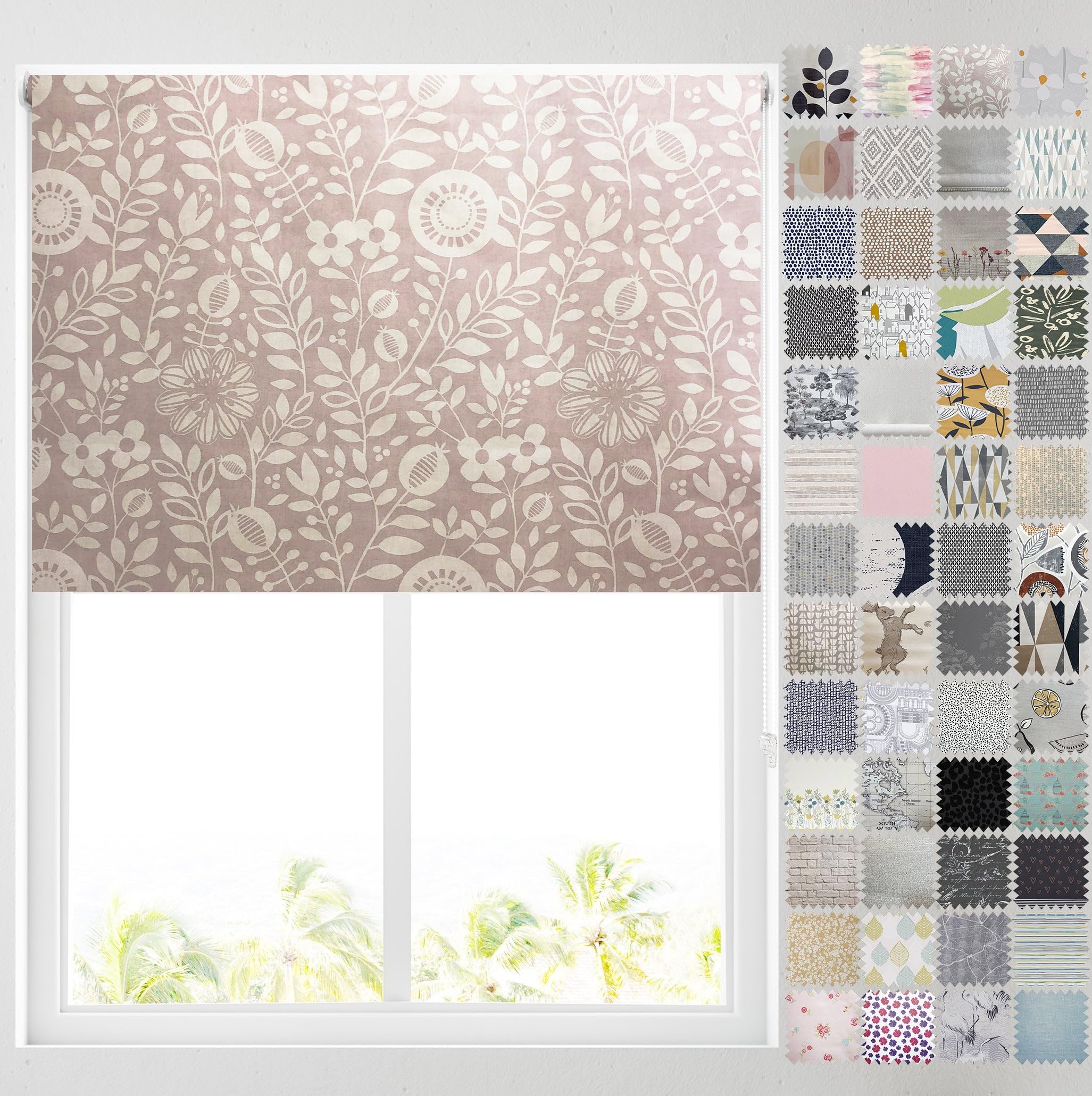 Barnes Blinds - Blackout Pattern Roller Blinds for Windows, Custom Cut to Size - Thermal Fabric Durable Fittings Easy Fit (Blush Floral 61cm)