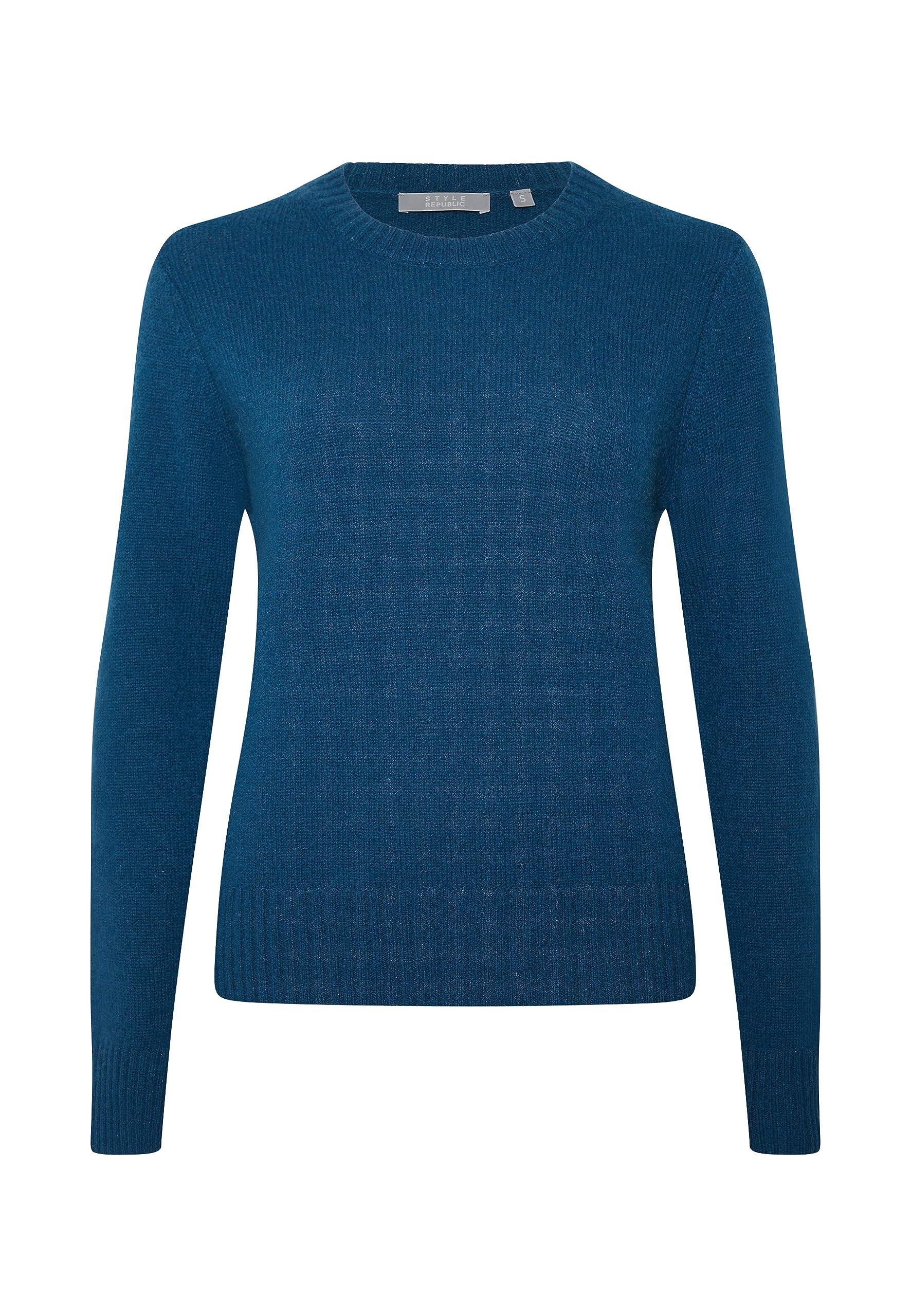 Style Republic 100 Pure Cashmere Long Sleeve Crew Neck Sweater for Women Marine Blue