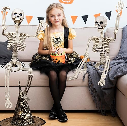 Miniatura 5 de HBSTK Paquete de 2 jonints movibles de esqueleto de Halloween de 40 pulgadas de cuerpo completo para decoración de Halloween