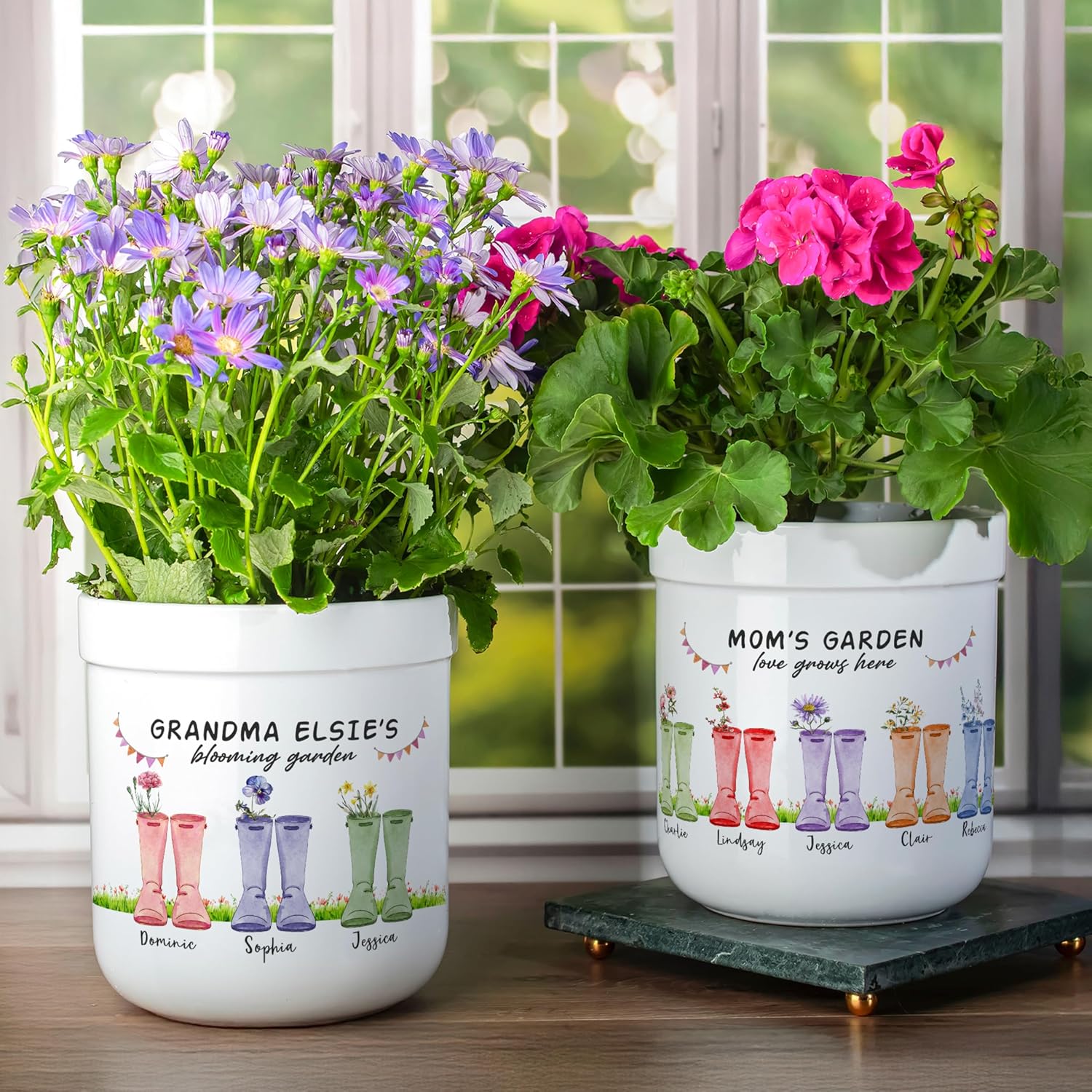 Customization Mill Grandma Gifts, Personalized Birth Month Flower Garden Pot, 2 Optional Sizes, Custom Flower Pot with Names for Grandma