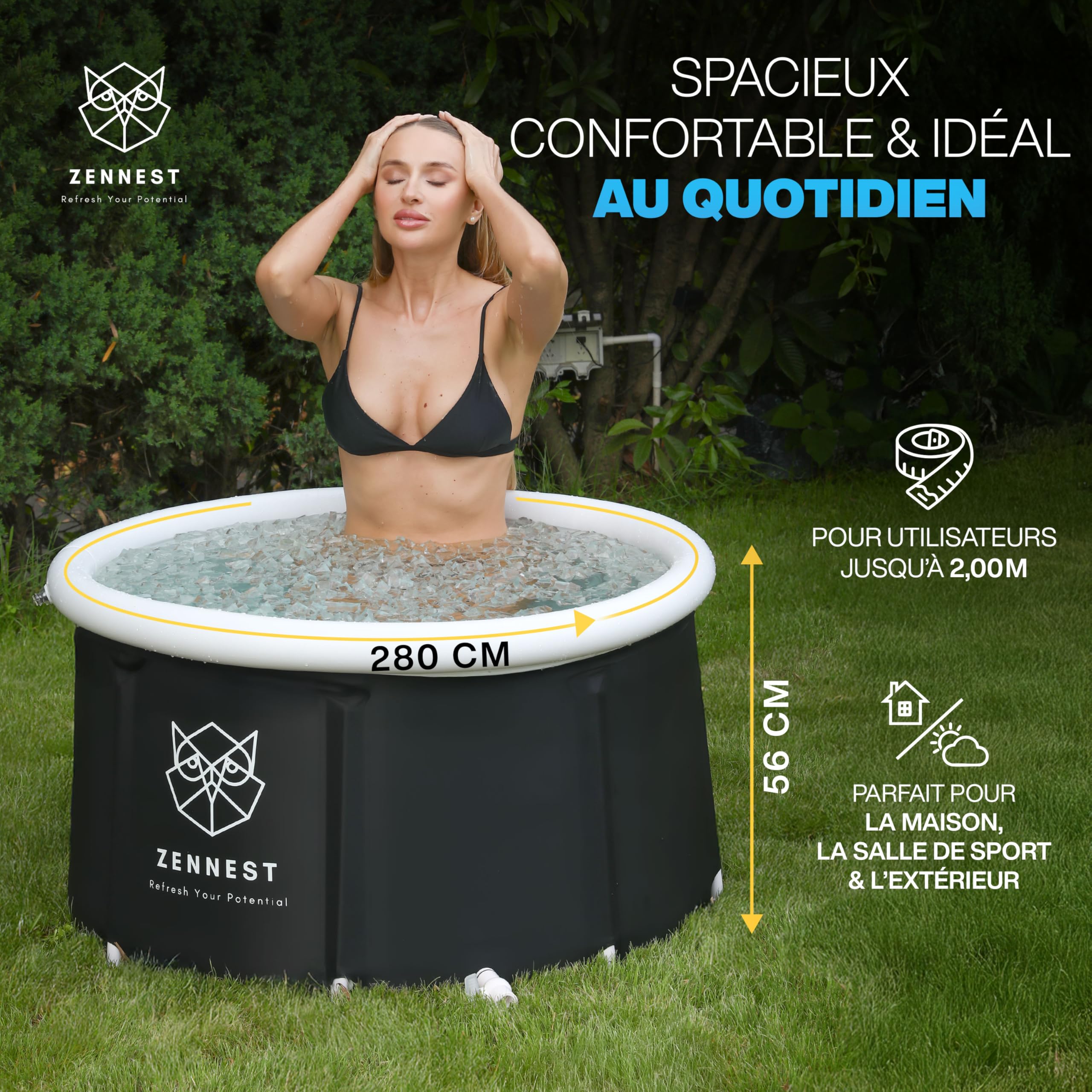 Ice Tub Rond-léger 75 cm — Baignoire froide extérieure gonflable et pliable, bain de glace pour cryothérapie – Design allemand avec isolation 6 couches et eBook inclus