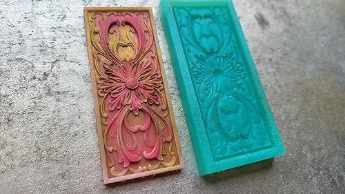 Ornamental filigree rectangle #1 Silicone candybar chocolate mold, resin, fondant, wax and more. (random color) (small)