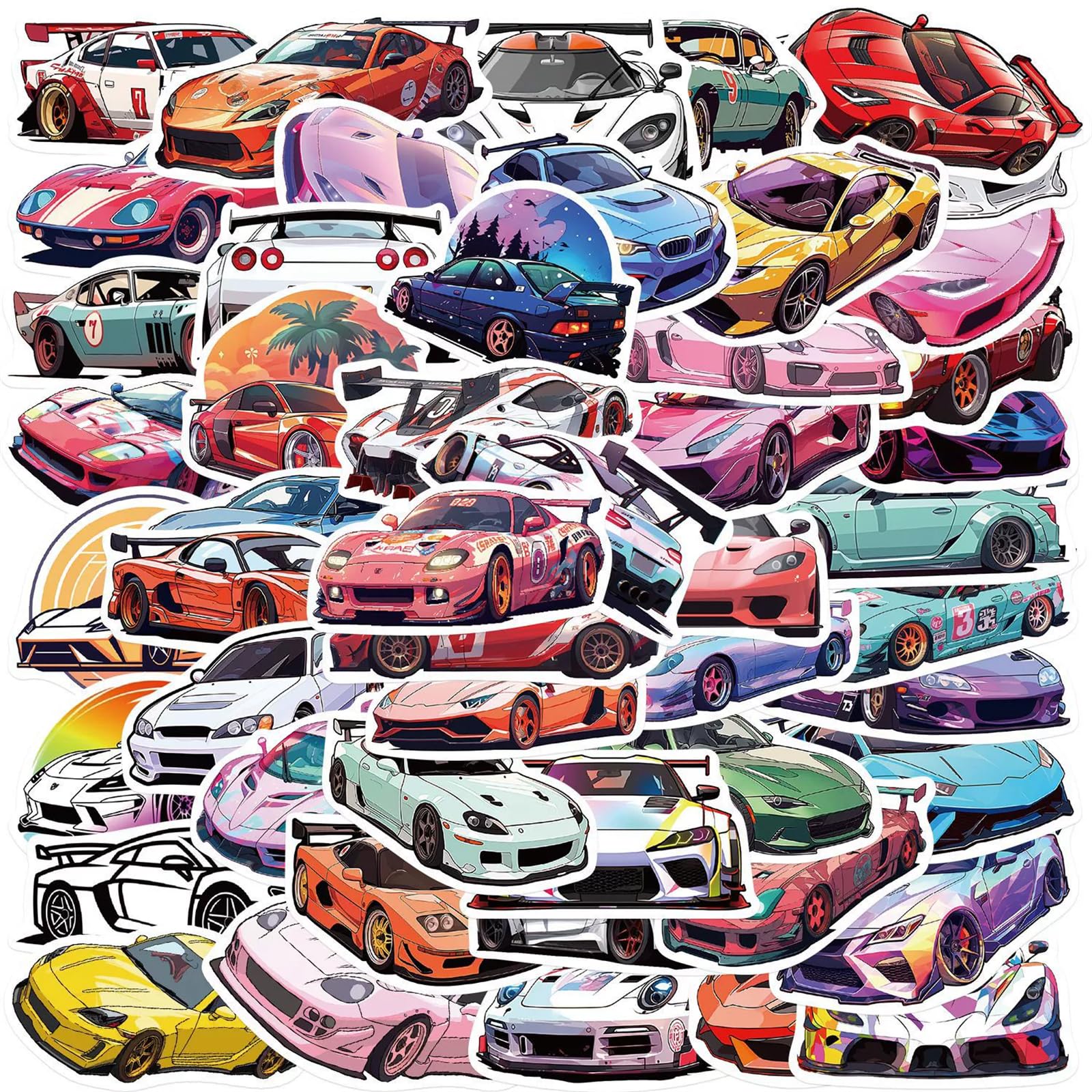 50 Pcs JDM Retrofit Racing Car Cool Stickers for Water Bottles Vinyl Waterproof Laptop Motorcycle Computer Guitar Skateboard Graffiti Decals for Kids Teens Girls Adults Gifts (JDM Retrofit Racing Car)
