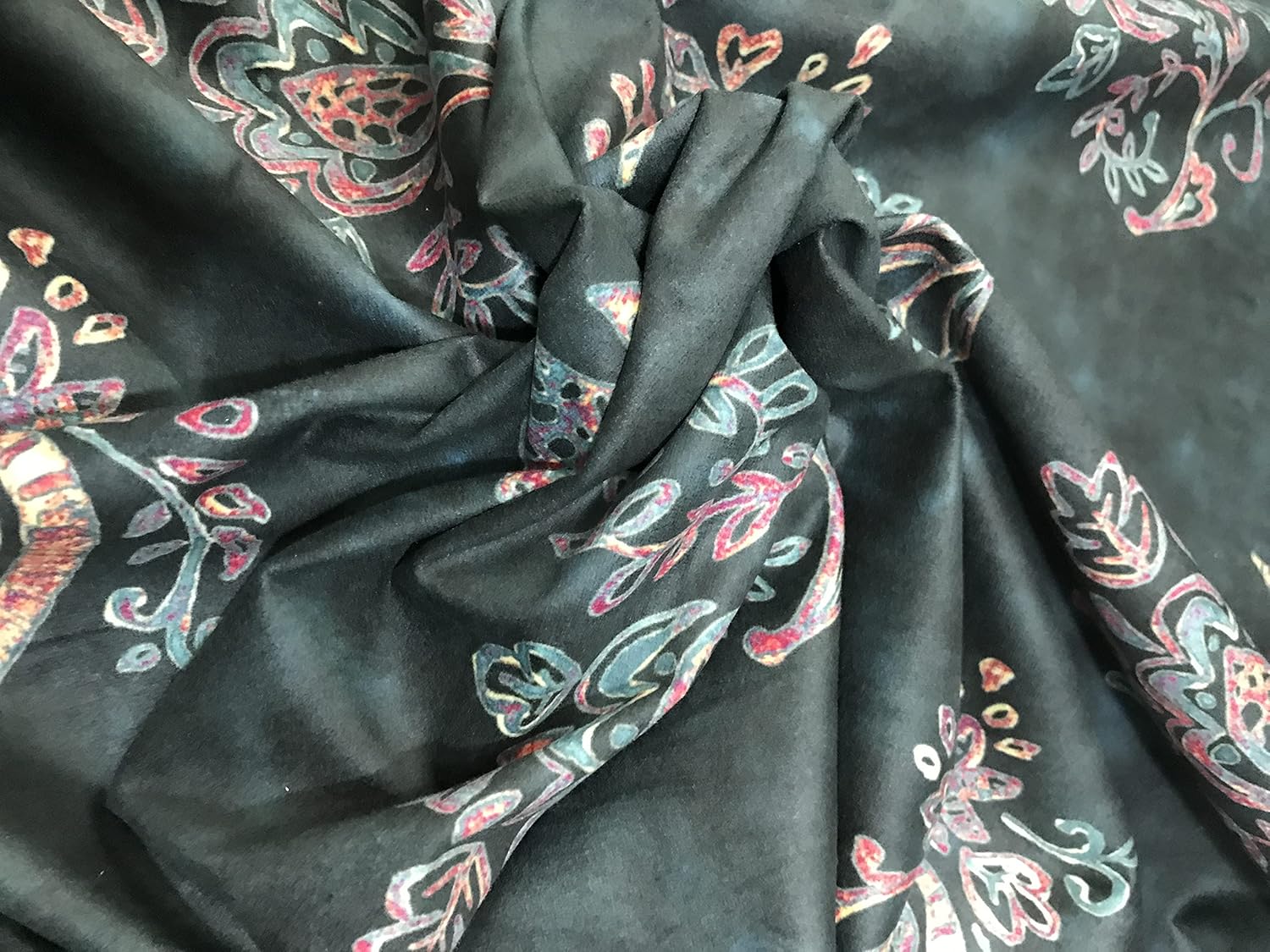 Soft Velvet Fabric Paisley Design Digitally Printed Material for Upholstery, Window Treatments Cushion Dining Chair Cover Craft - Width 54 inches - Fabric by The Yard - Green