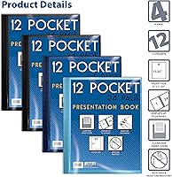 Vista 3 de Better Office Products Libro de presentación encuadernado con 12 bolsillos, colores surtidos, cubierta frontal transparente, 24 páginas protectoras