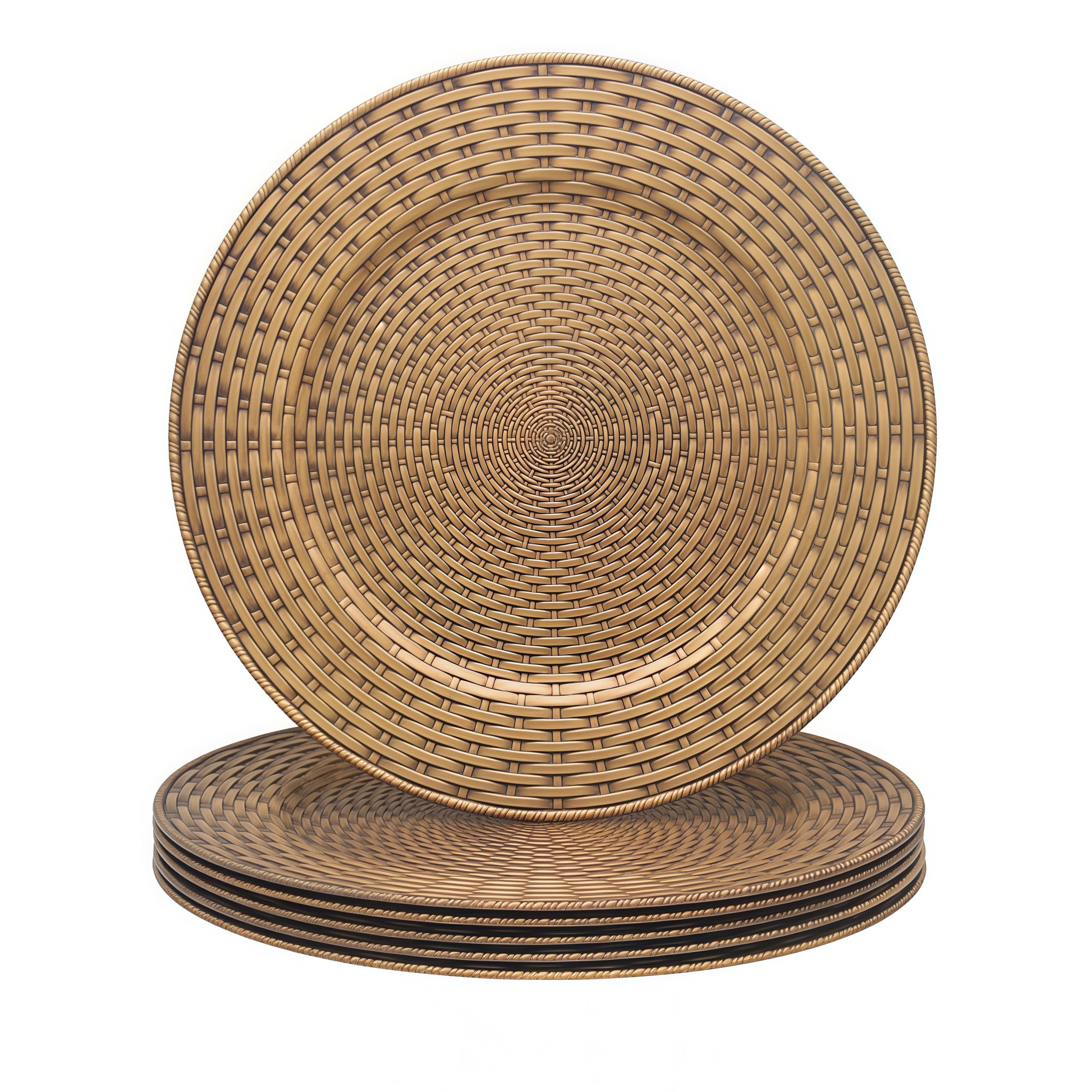 Photo 1 of MaAixHom Rattan Chargers for Dinner Plates, 13" Antique Gold Charger Plates, Set of 6 Round Plastic Woven Texture Matte Finish for Wedding & Party (262)