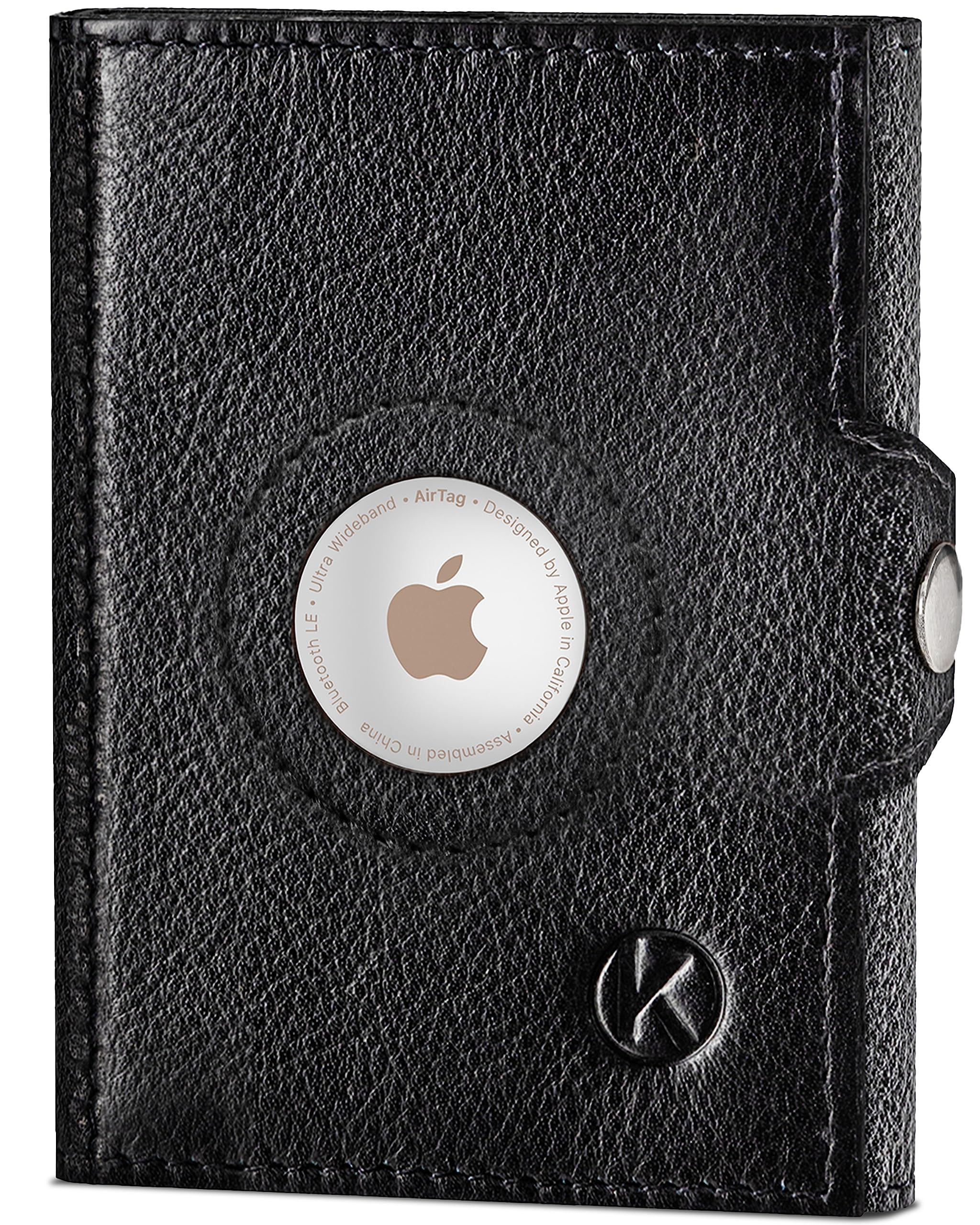 KORUTA Airtag Wallet mit Münzfach & RFID-Schutz - Airtag Portmonee Herren klein aus echtem Leder - Mini Geldbörse - Kreditkartenetui Kartenetui - Portemonnaie - Geldbeutel (Schwarz, XL Münzfach)