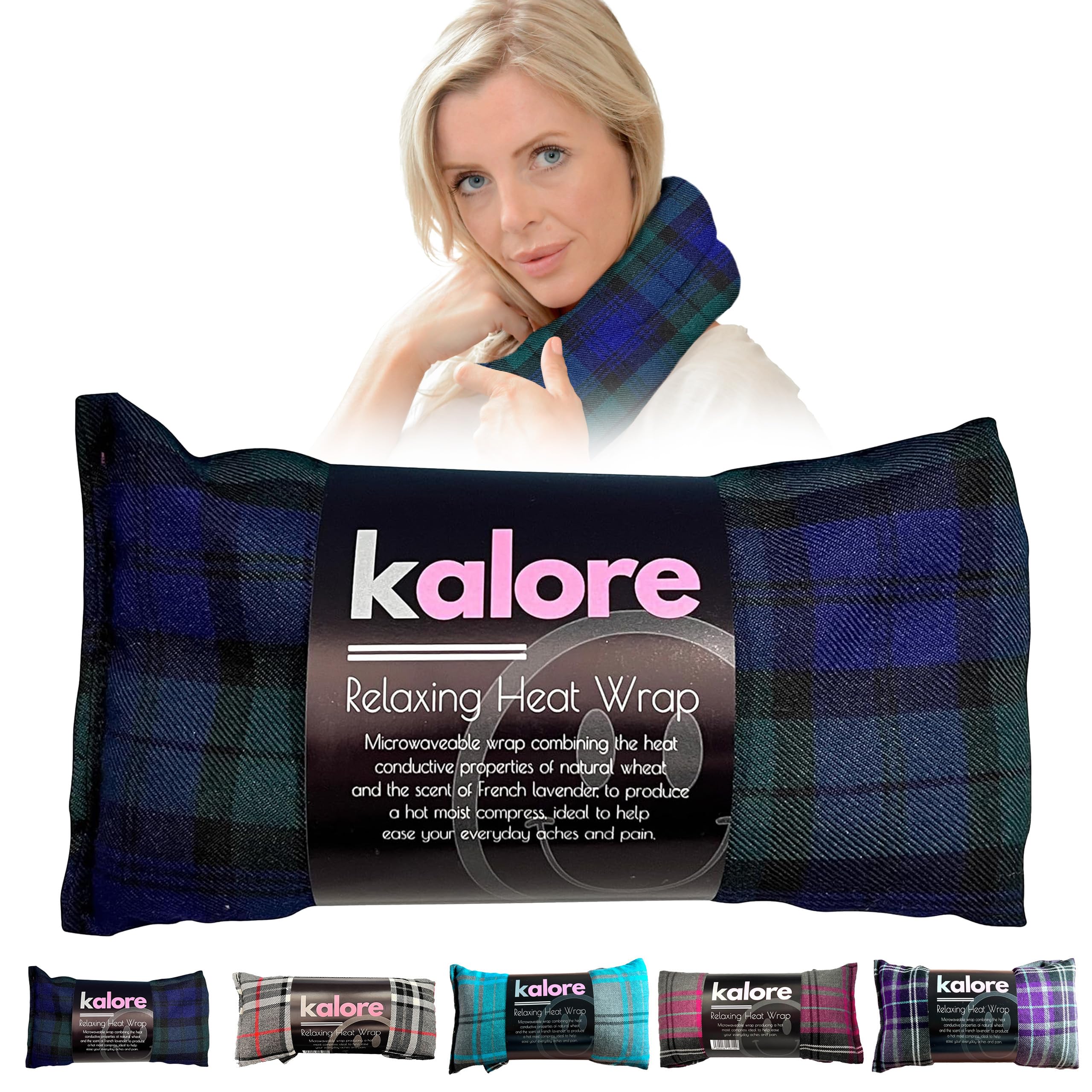 KALORE Wheat Bags Microwavable Neck and Shoulder Wrap - Relaxing Lavender Heat Bags Microwavable for Comfort - Tartan Cotton Fabric with UK Wheat Heat Bags Microwavable Compress - Black Watch
