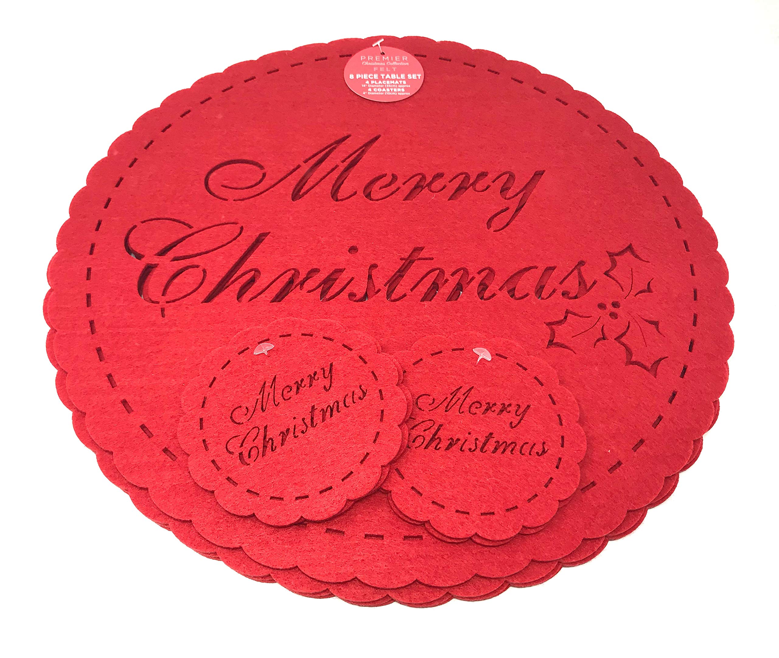 4Yh Textiles Red Merry Christmas Felt 4 Placemat And 4 Coster Set From The Premier Christmas Collection